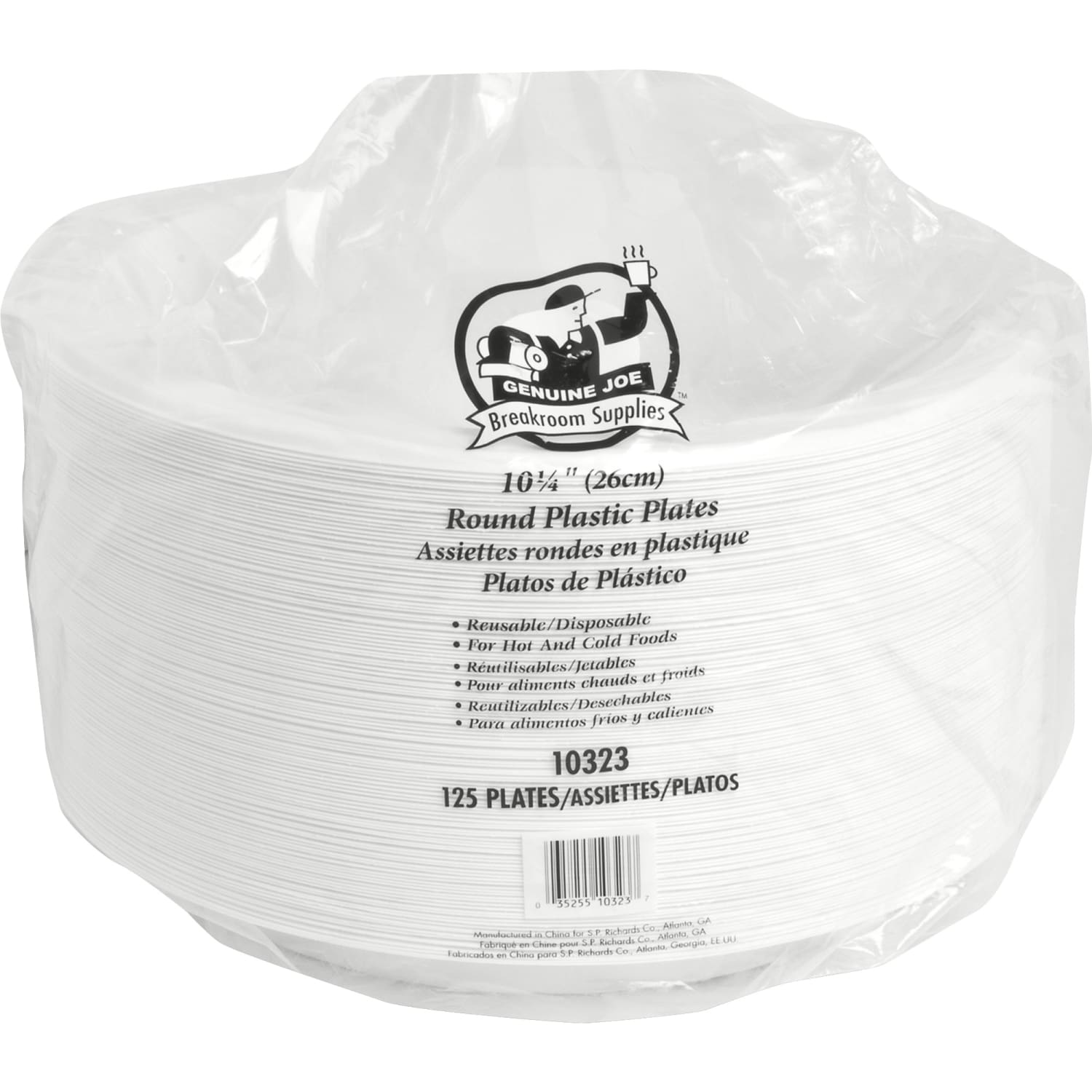 Genuine Joe 10-1/4in Large Plastic Plates - 125 / Pack - 10.25in Diameter Plate - Plastic - Disposable - Warm White - 500 Piece(s) / Carton - Image 3