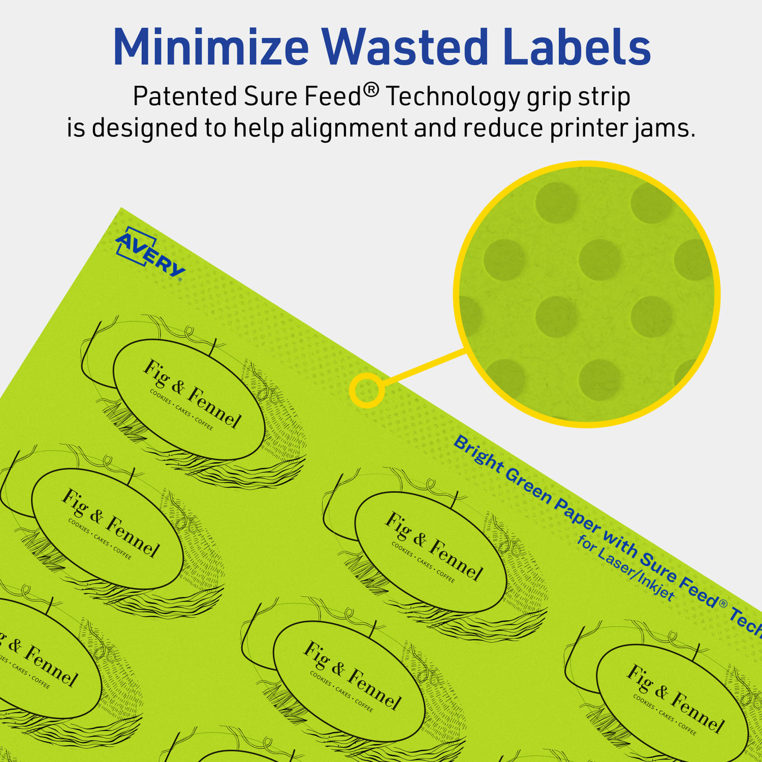 Avery Print-To-The-Edge Labels With Sure Feed Technology And Easy Peel, 94054-BGP20, Oval, 1-1/8in x 2-1/4in, Matte Bright Green, Pack of 420 - Image 5