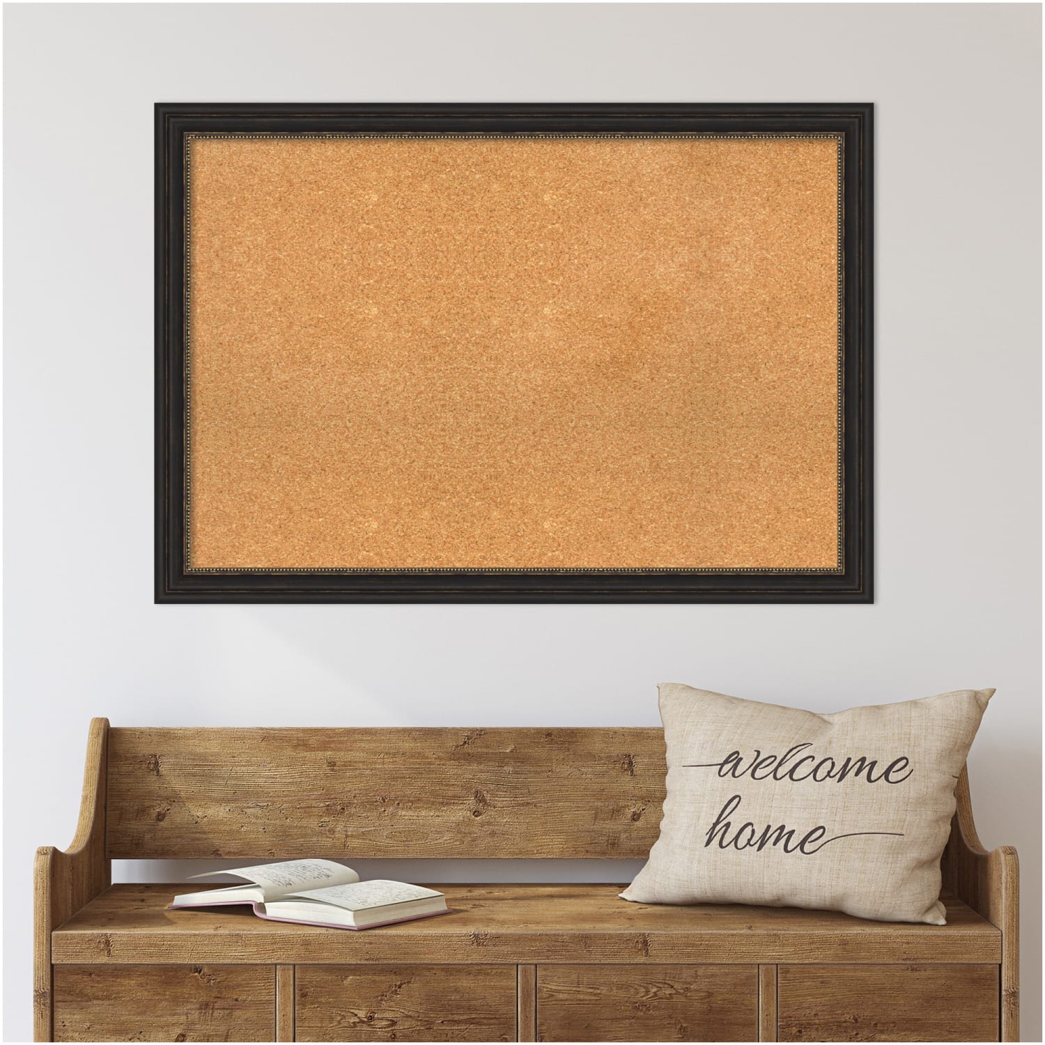 Amanti Art Rectangular Non-Magnetic Cork Bulletin Board, Natural, 40in x 28in, Accent Bronze Narrow Plastic Frame - Image 3