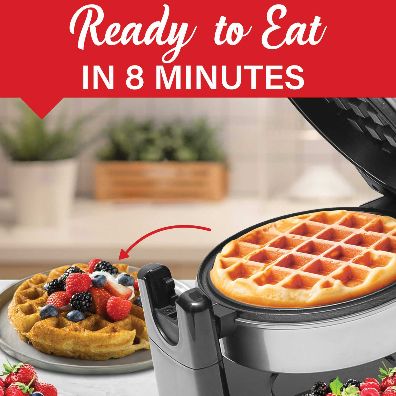 Brentwood Electric Belgian Waffle Maker, 8-1/4inH x 6-7/16inW x 10-5/8inD, Silver - Image 3