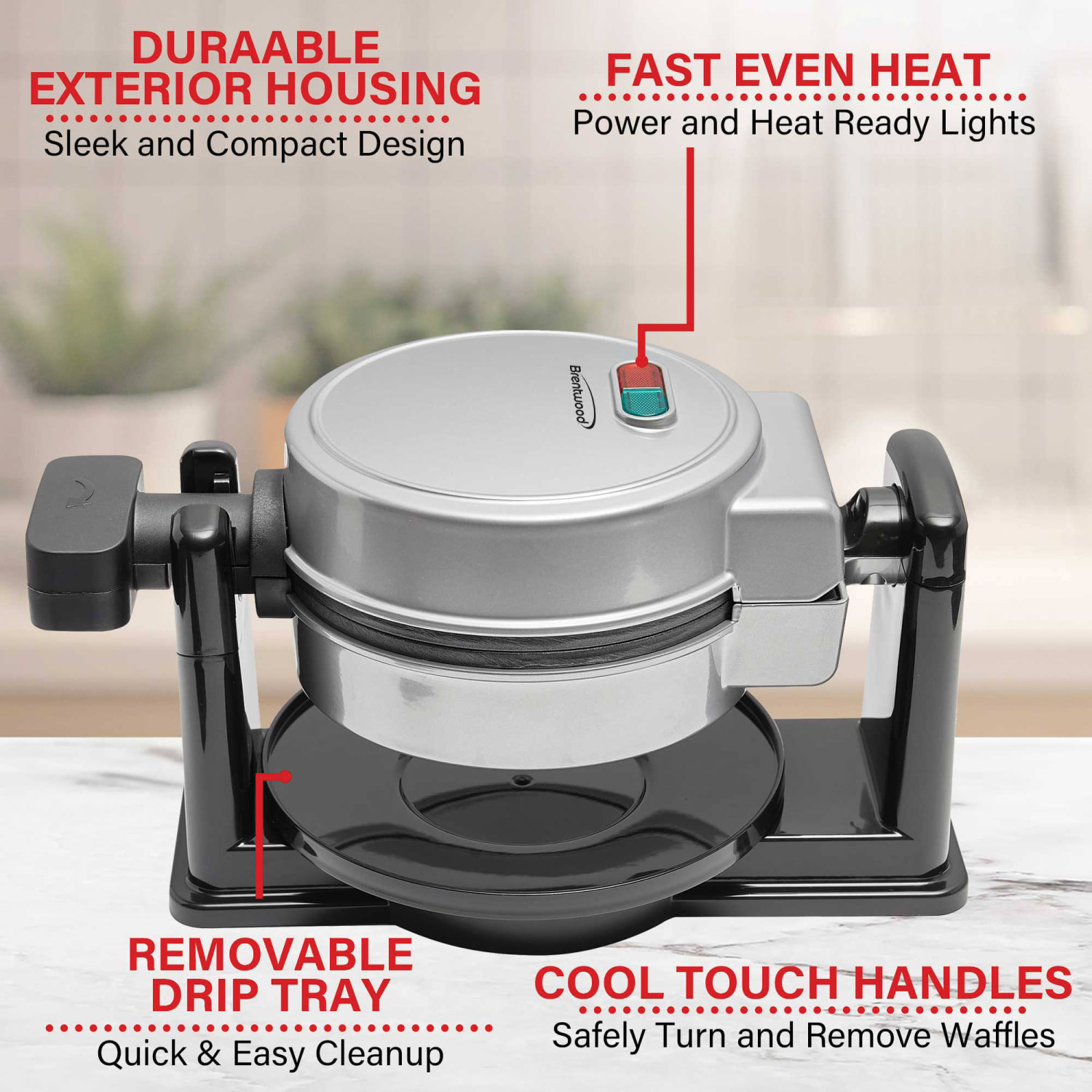Brentwood Electric Belgian Waffle Maker, 8-1/4inH x 6-7/16inW x 10-5/8inD, Silver - Image 5