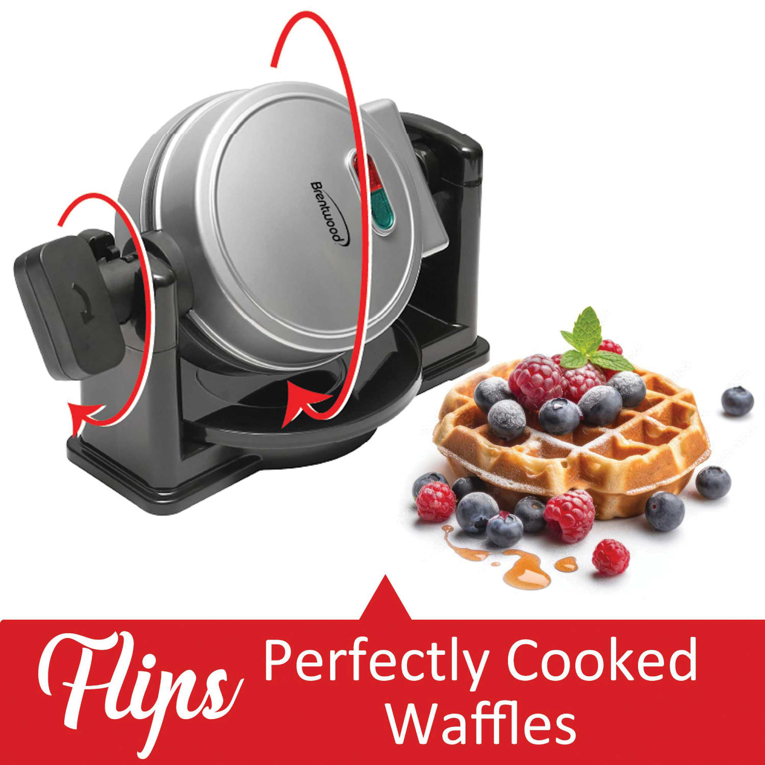 Brentwood Electric Belgian Waffle Maker, 8-1/4inH x 6-7/16inW x 10-5/8inD, Silver - Image 6
