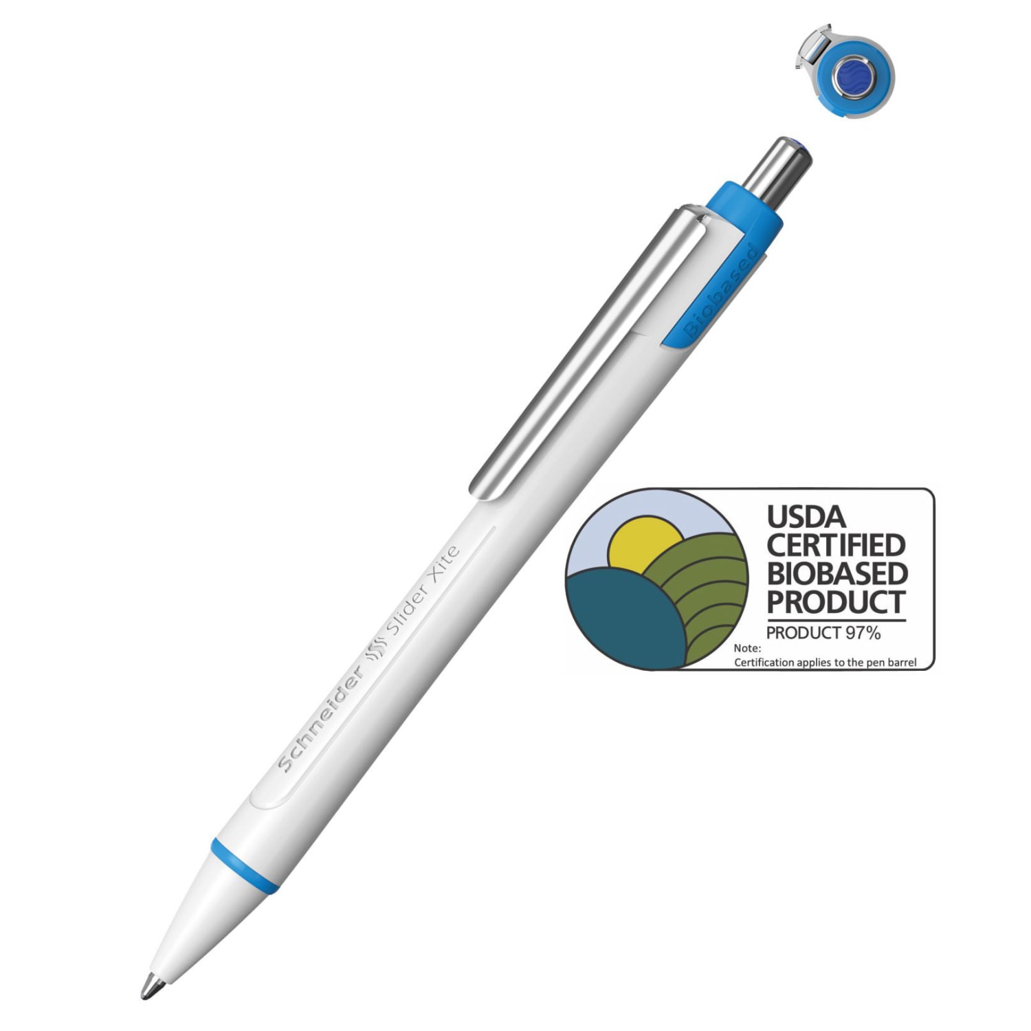 Schneider Slider Xite XB Retractable Ballpoint Pens, Extra-Bold Point, 1.4 mm, White Barrel, Blue Ink, Pack Of 10 Pens - Image 3