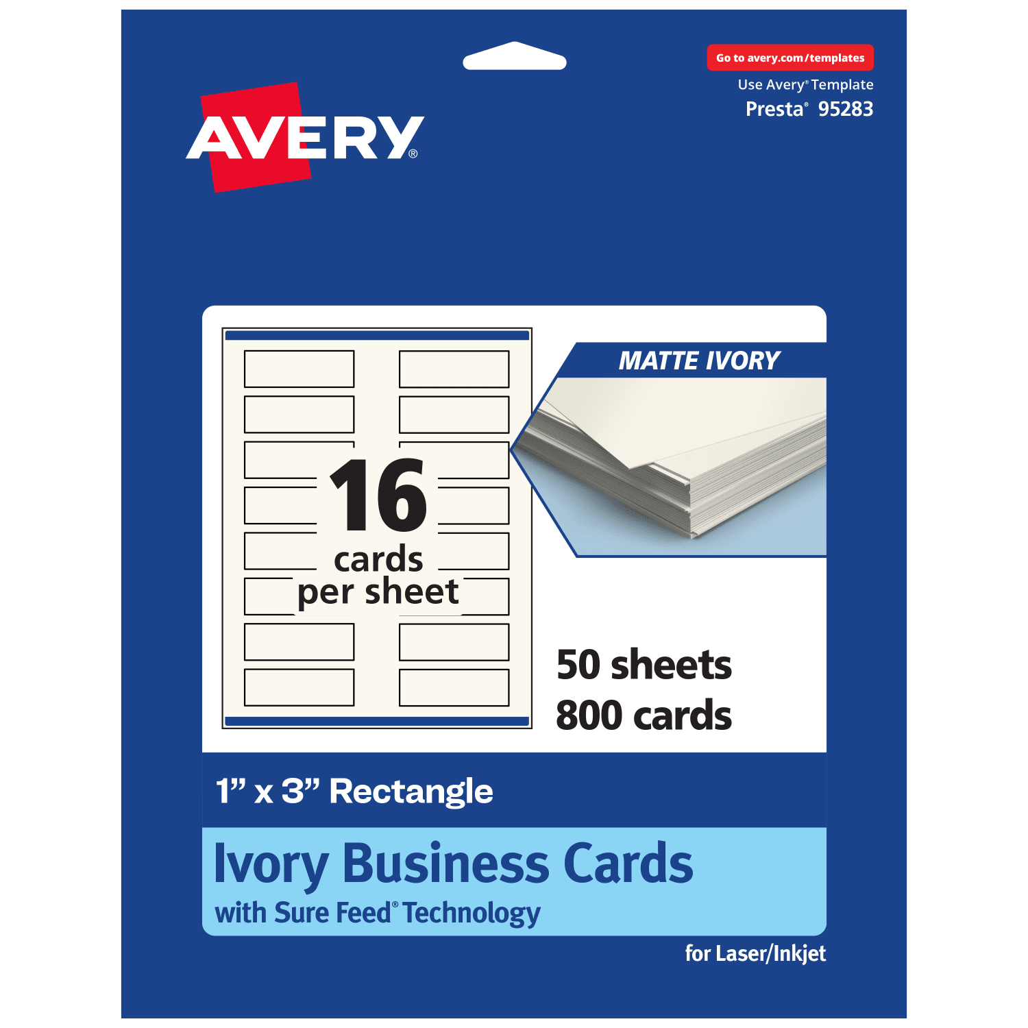 Avery Printable Mini Business Cards With Sure Feed Technology, Print-To-The-Edge, 1inx3in, Matte Ivory, Pack Of 800 - Image 3