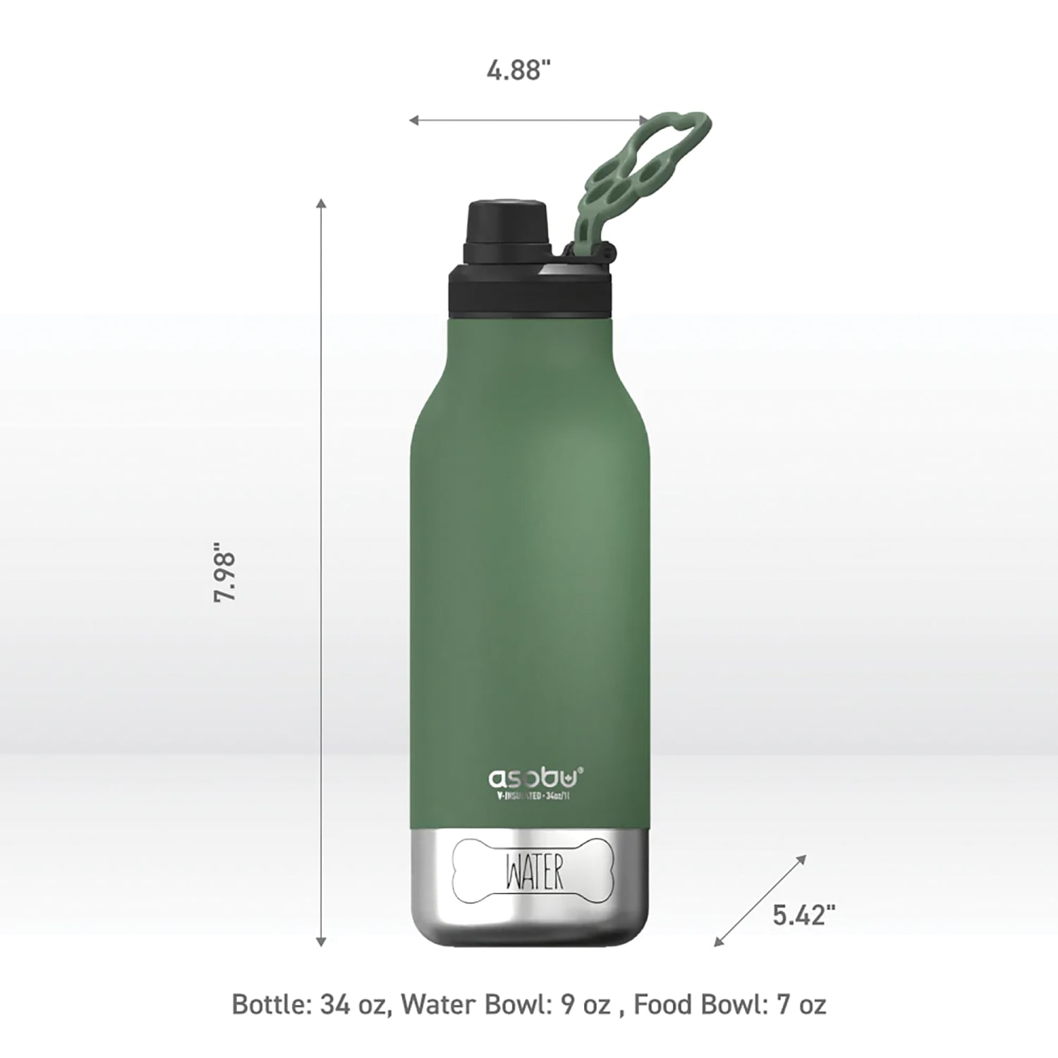 ASOBU Buddy 3-In-1 Water Bottle With Removable Dog Bowl & Food Compartment, 32 Oz, Basil Green - Image 6