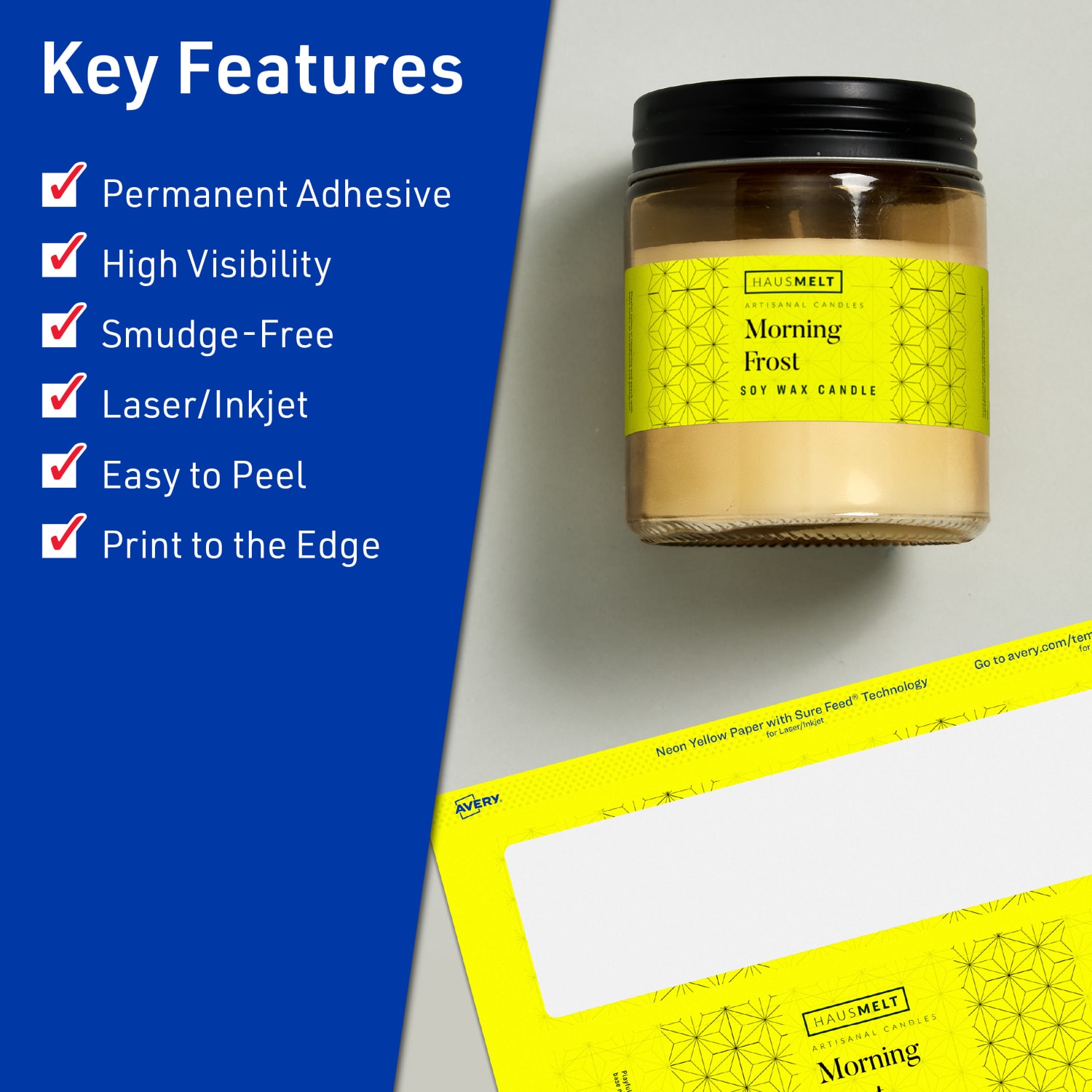 Avery Print-To-The-Edge Labels With Sure Feed Technology, 94262-NYP10, Rectangle, 9-3/4in x 1-1/4in, Matte Neon Yellow, Pack of 50 - Image 3