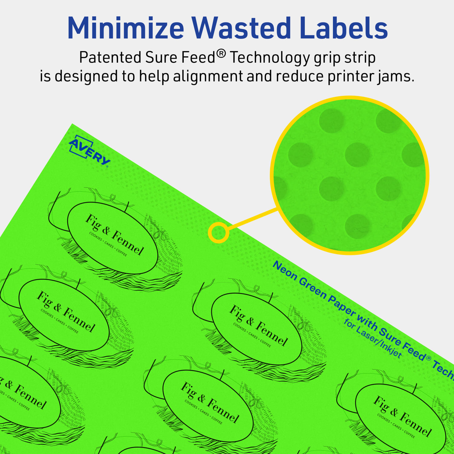 Avery Print-To-The-Edge Labels With Sure Feed Technology And Easy Peel, 94054-NGP10, Oval, 1-1/8in x 2-1/4in, Matte Neon Green, Pack of 210 - Image 5