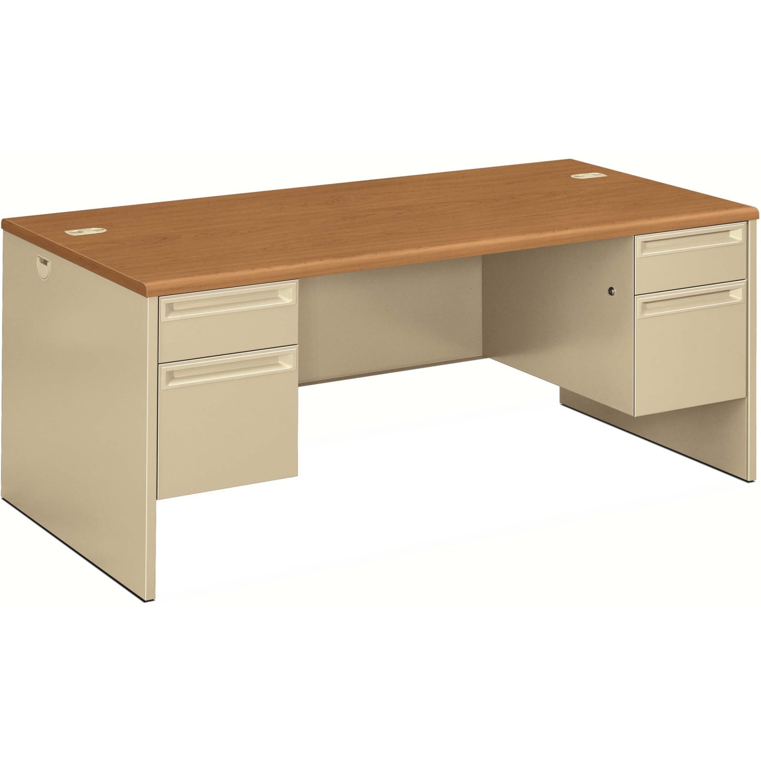HON 38000 72inW Double-Pedestal Computer Desk, Harvest/Putty - Image 4
