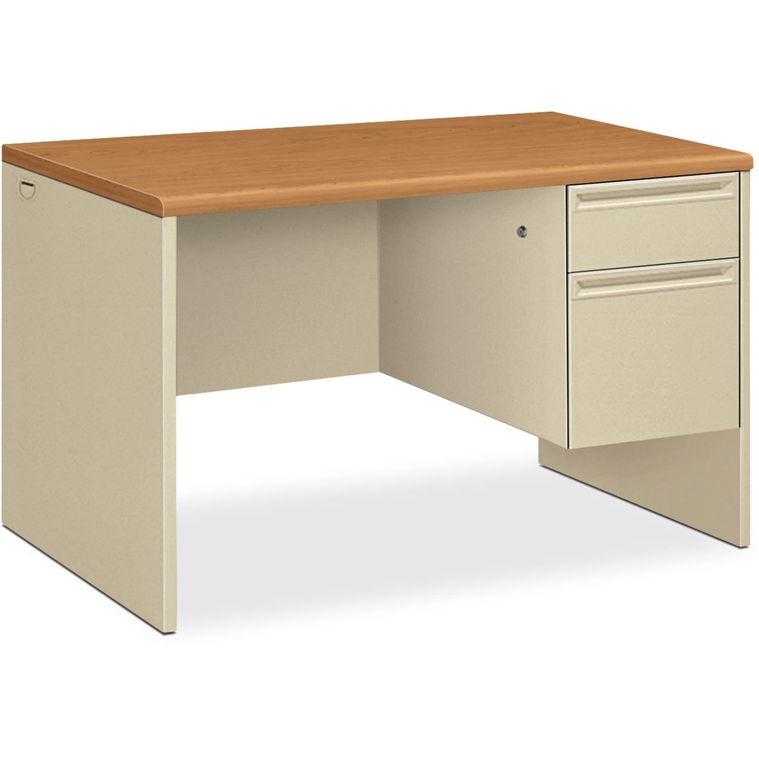 HON 38000 48inW Right-Pedestal Computer Desk With Lock, Harvest/Putty - Image 3