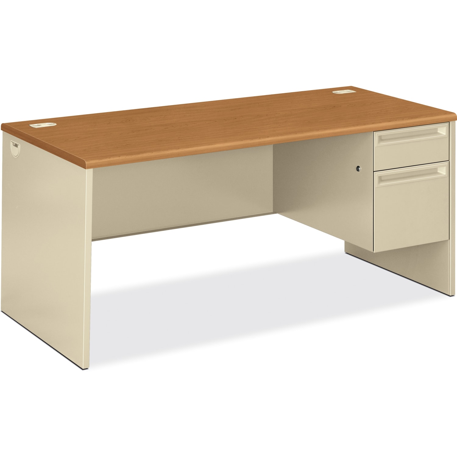 HON 38000 66inW Right-Pedestal Computer Desk With Lock, Harvest/Putty - Image 3