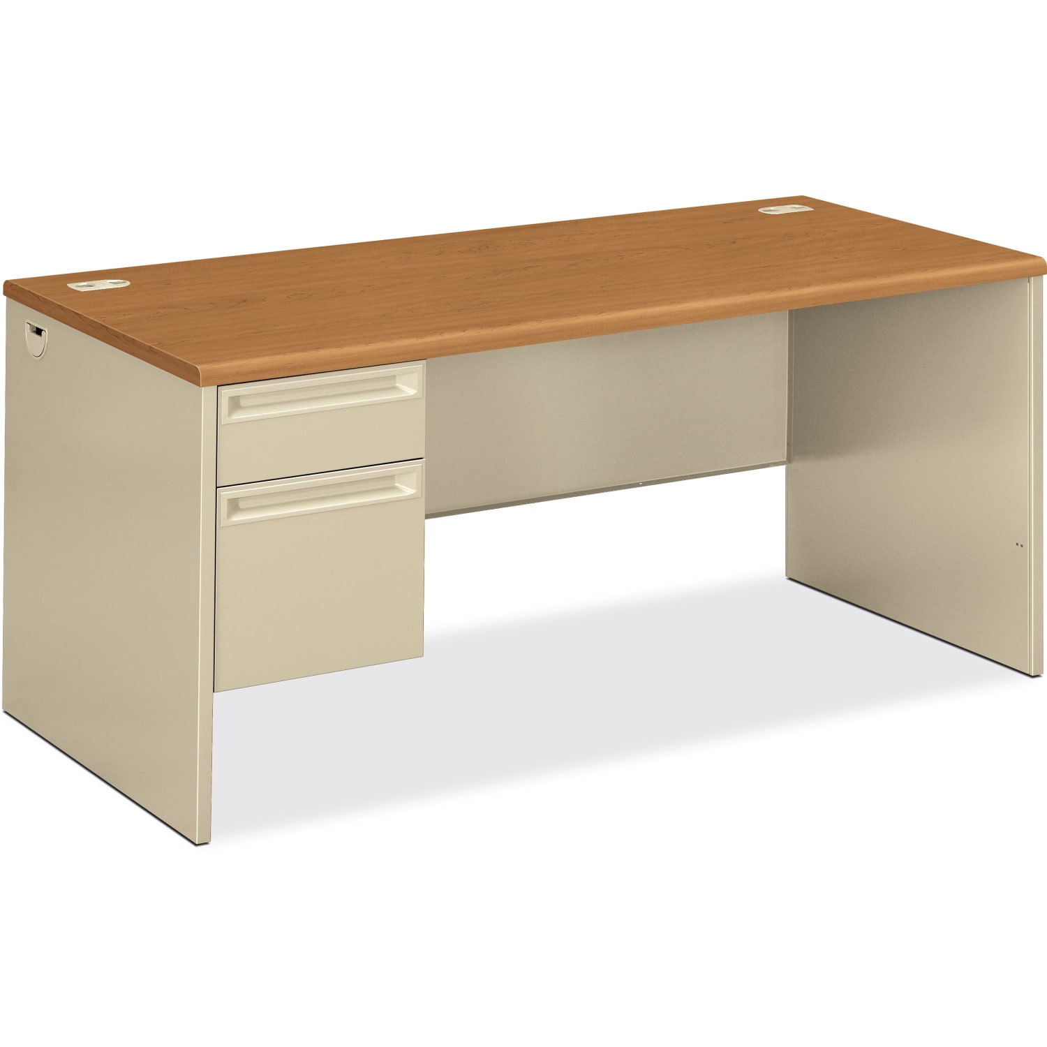 HON 38000 48inW Left-Pedestal Computer Desk With Lock, Harvest/Putty - Image 3