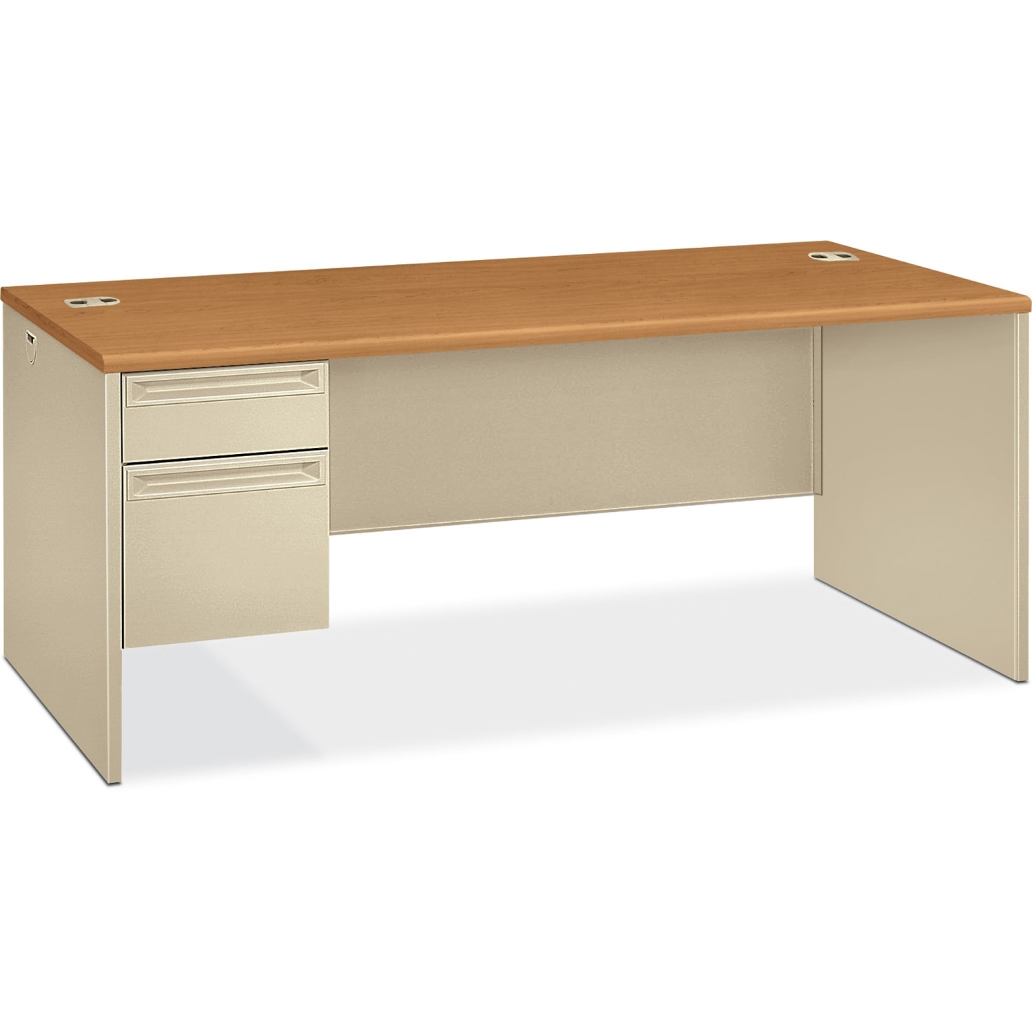 HON 38000 72inW Left-Pedestal Computer Desk, Harvest/Putty - Image 3