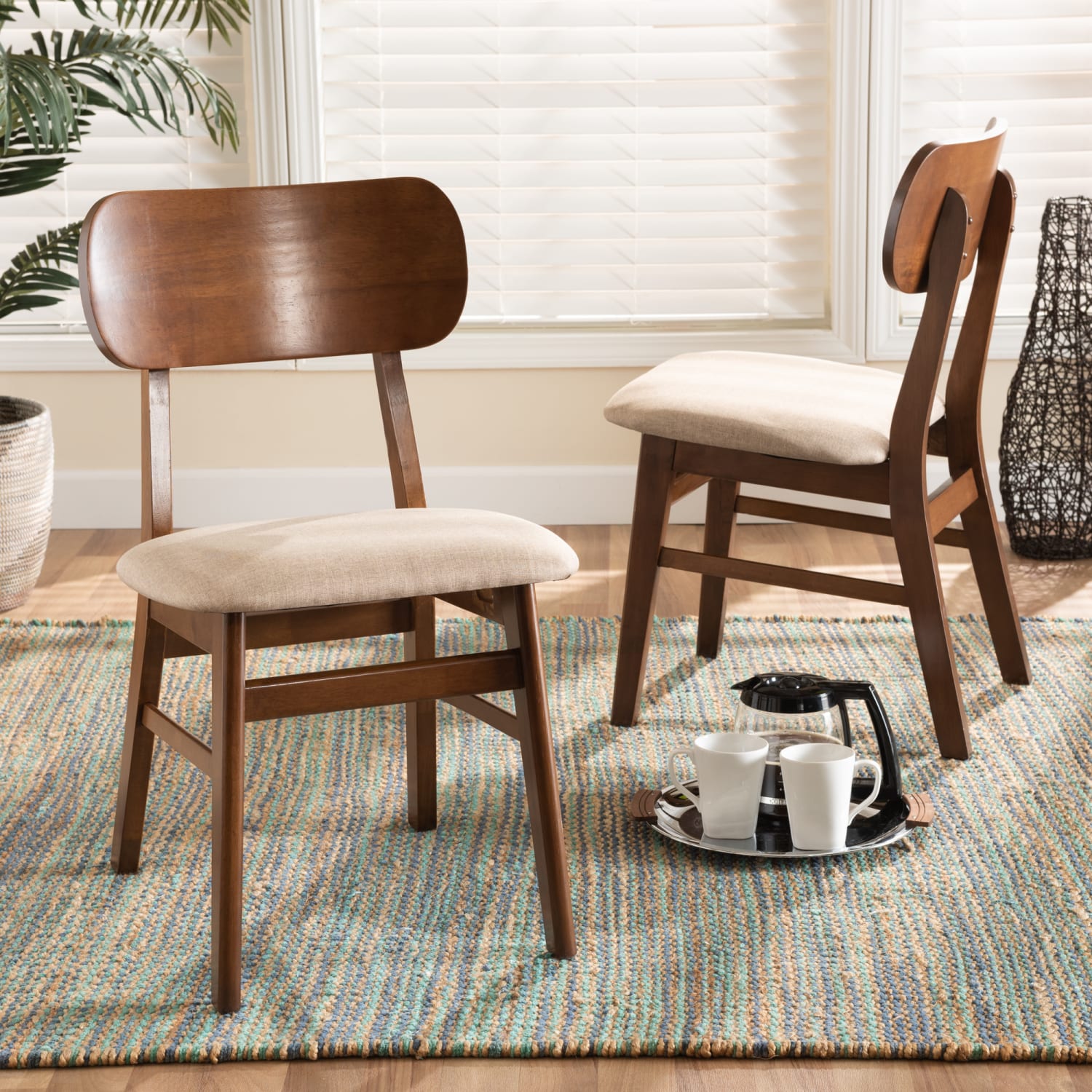 Baxton Studio Euclid Dining Chairs SandWalnut Brown Set Of 2 Chairs PopularChairscom