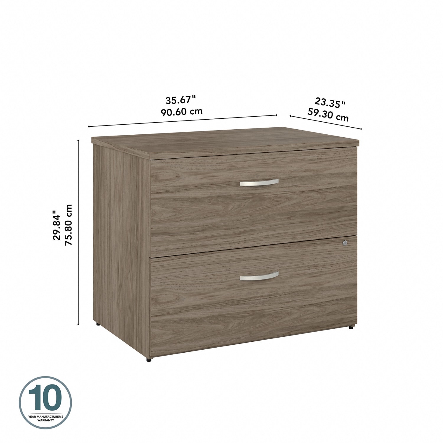 Bush Business Furniture Hybrid 35-11/16inW x 23-3/8inD Lateral 2-Drawer File Cabinet, Modern Hickory, Standard Delivery - Image 6