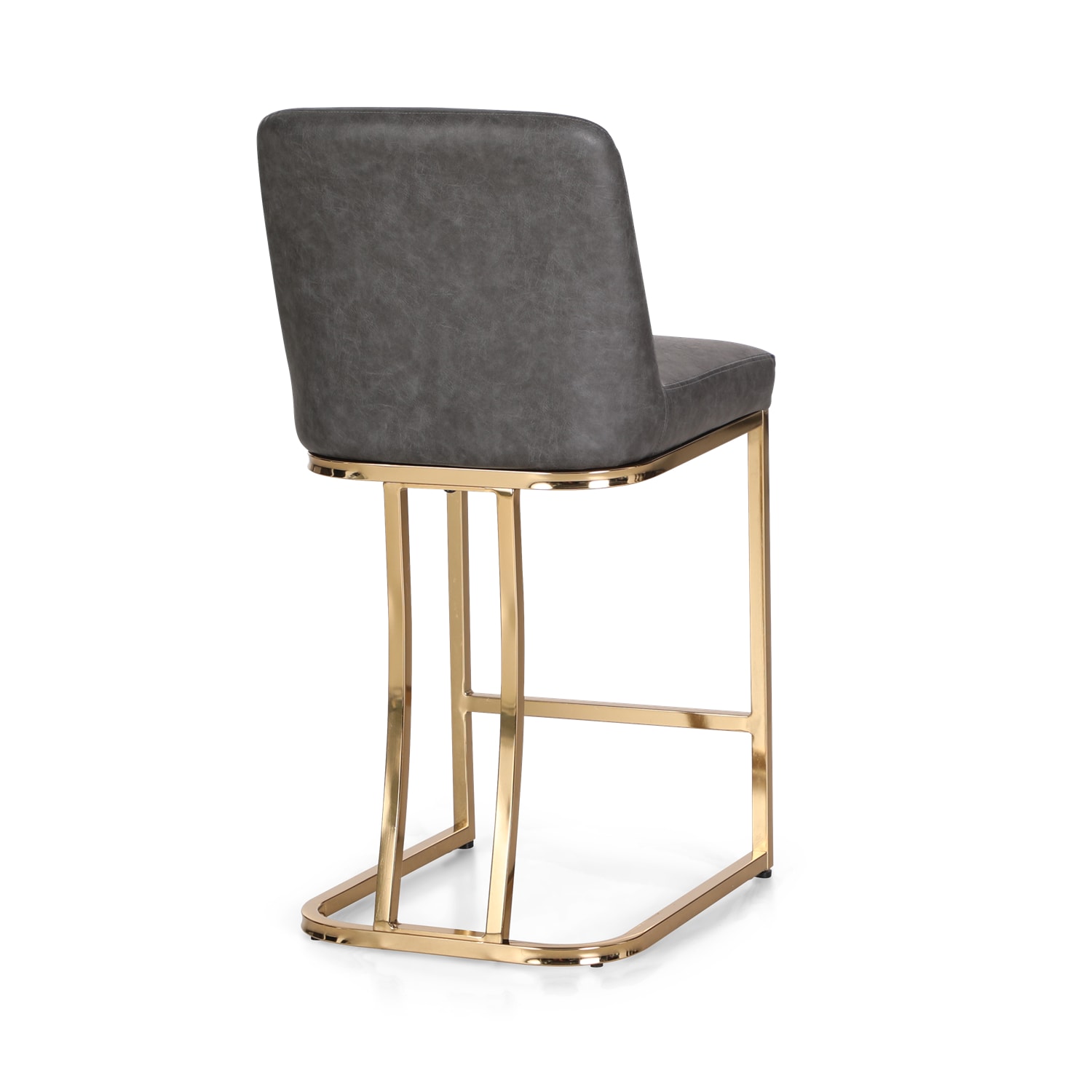 ALPHA HOME Faux Leather Counter-Height Bar Stool With Back, Gray/Gold - Image 6