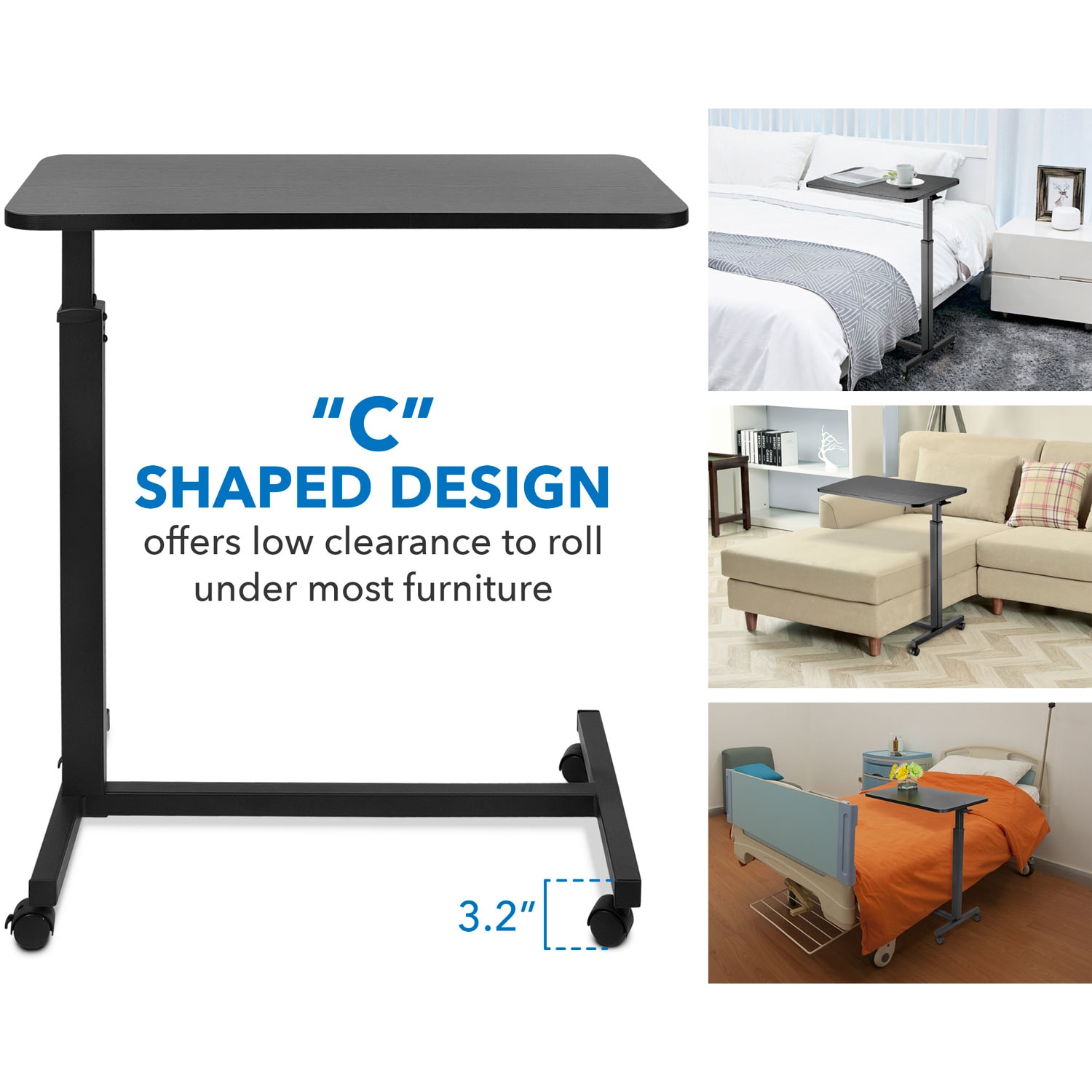 Mount-It! MI-7987 Overbed Table With Wheels, 24inH x 24inW x 16inD, Black - Image 5