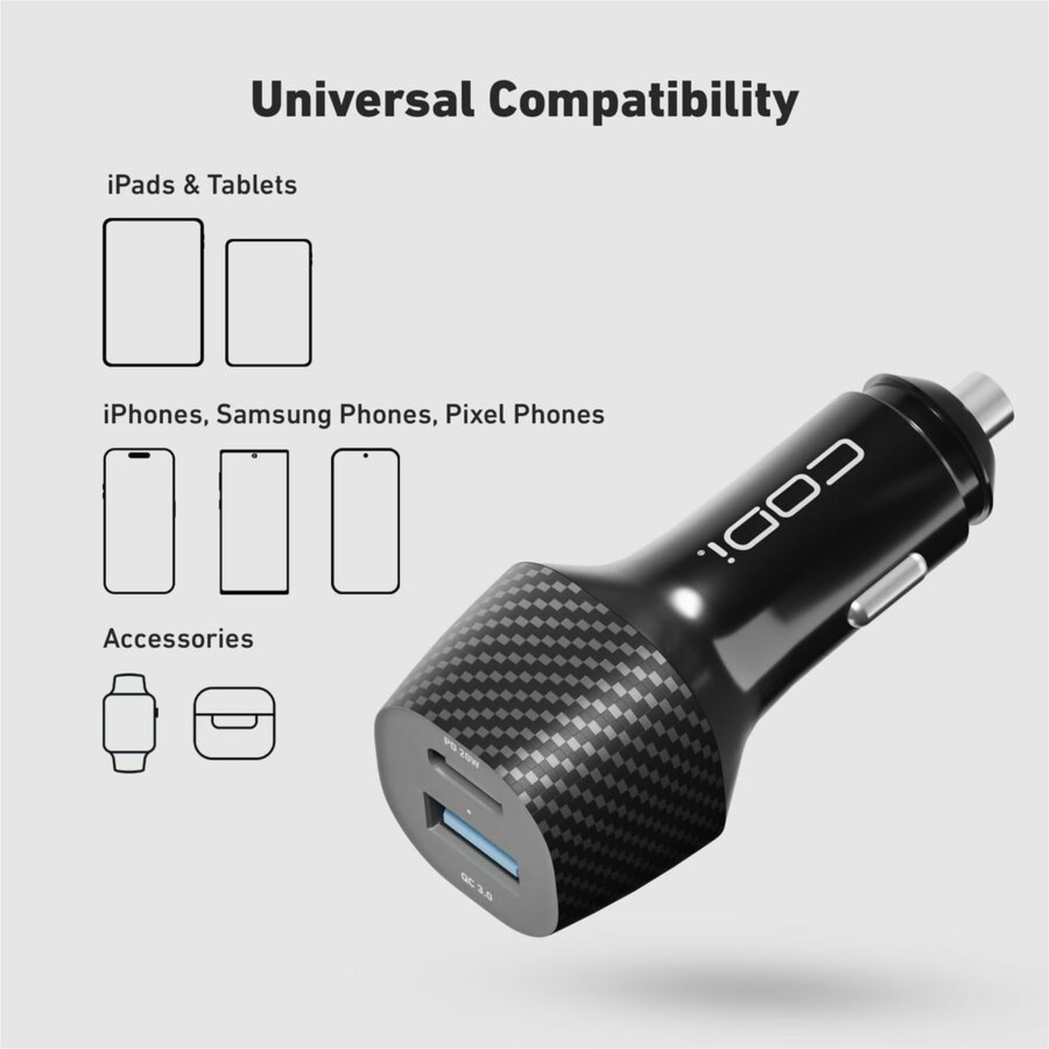 CODi 20W Dual Port Car Charger - USB-C & USB-A Output - Image 5