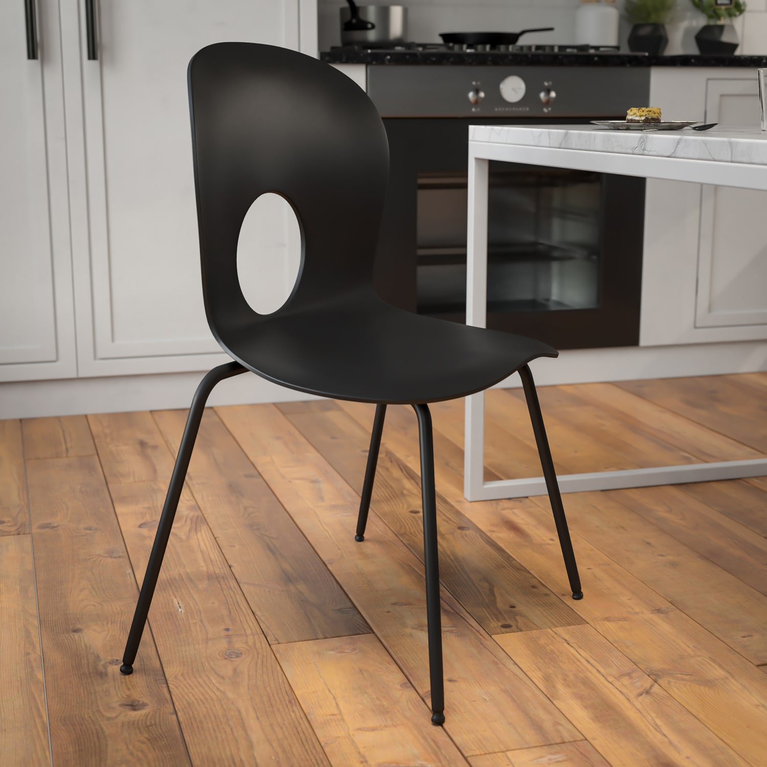 Flash Furniture HERCULES Series 770 lb. Capacity Designer Plastic Stack Chair with Black Frame, Black - Image 3