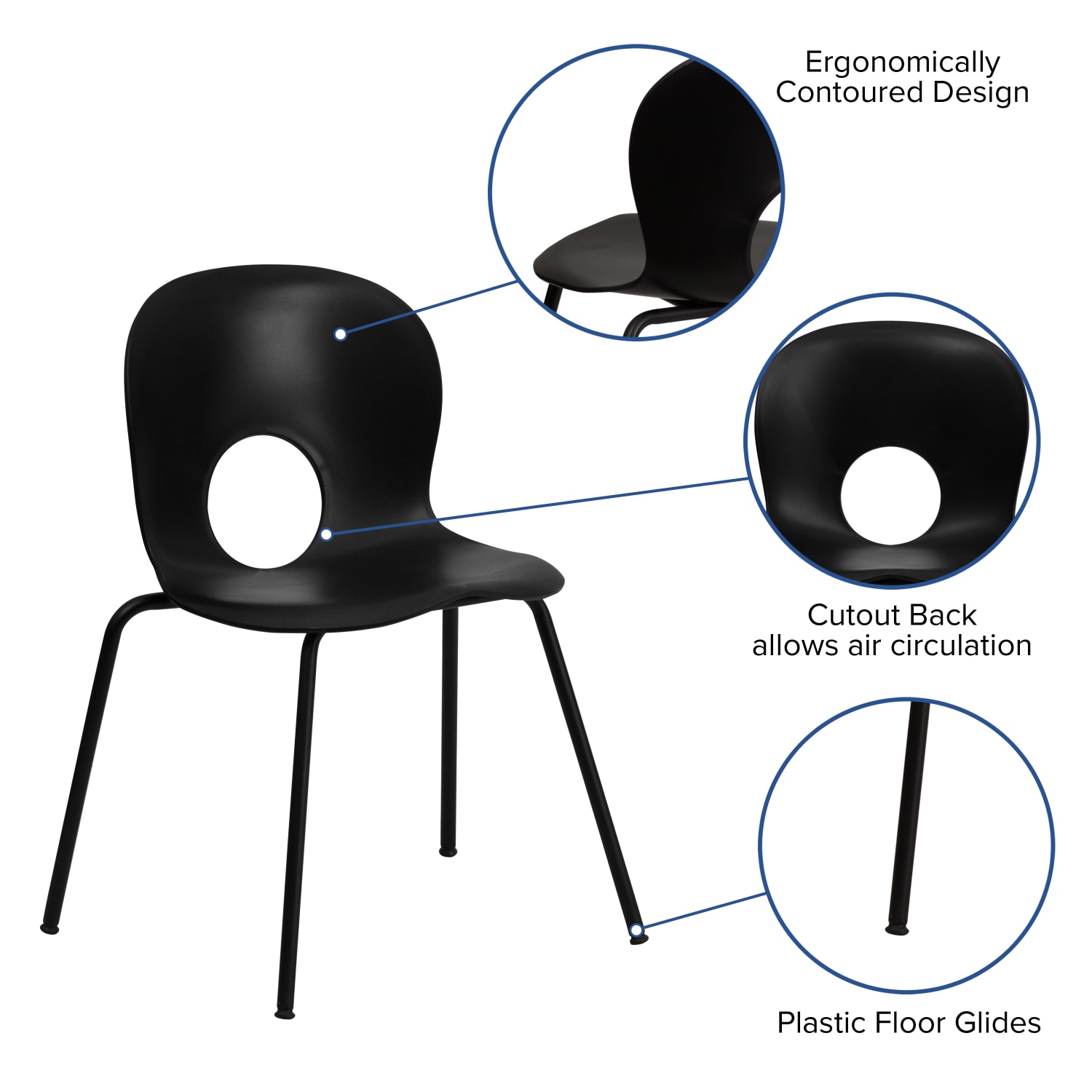 Flash Furniture HERCULES Series 770 lb. Capacity Designer Plastic Stack Chair with Black Frame, Black - Image 4
