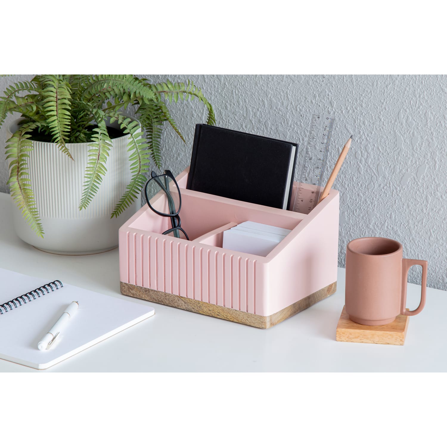 Realspace 3-Compartment Wood Desktop Organizer, 5inH x 8-1/2inW x 6inD, Pink/Natural - Image 3