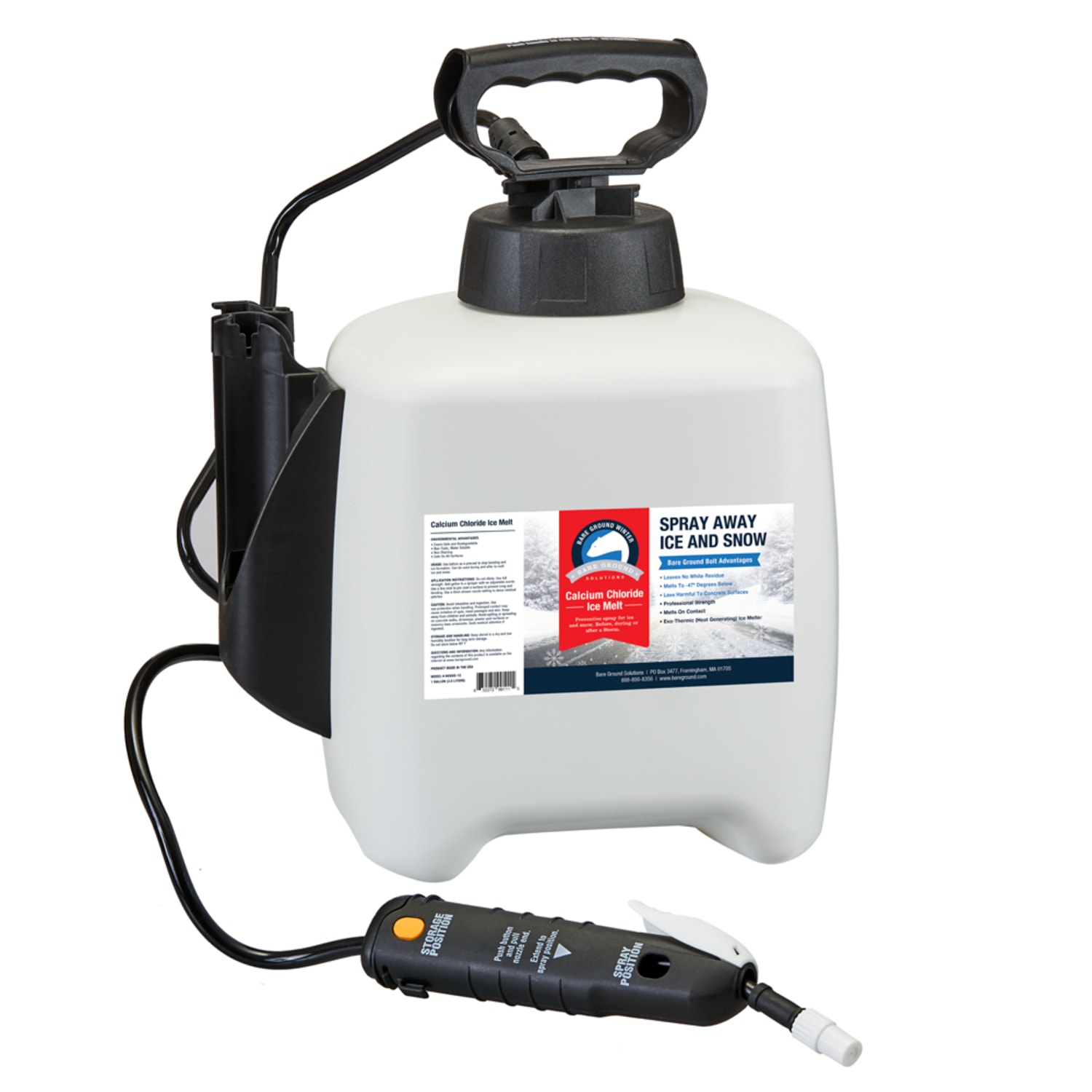 Bare Ground Liquid De-Icer, Calcium Chloride With Pump Sprayer, 1 Gallon