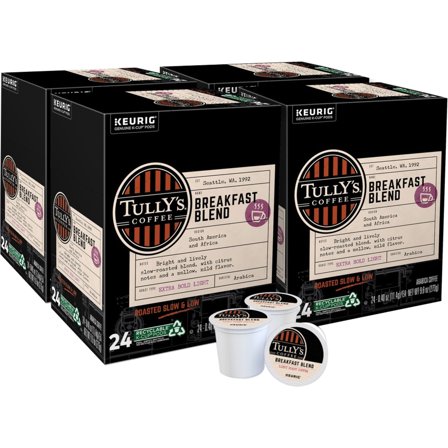 Tully's Coffee Breakfast Blend Single-Serve K-Cups, Classic, Carton Of 24 K-Cups, Box Of 4 Cartons - Image 3