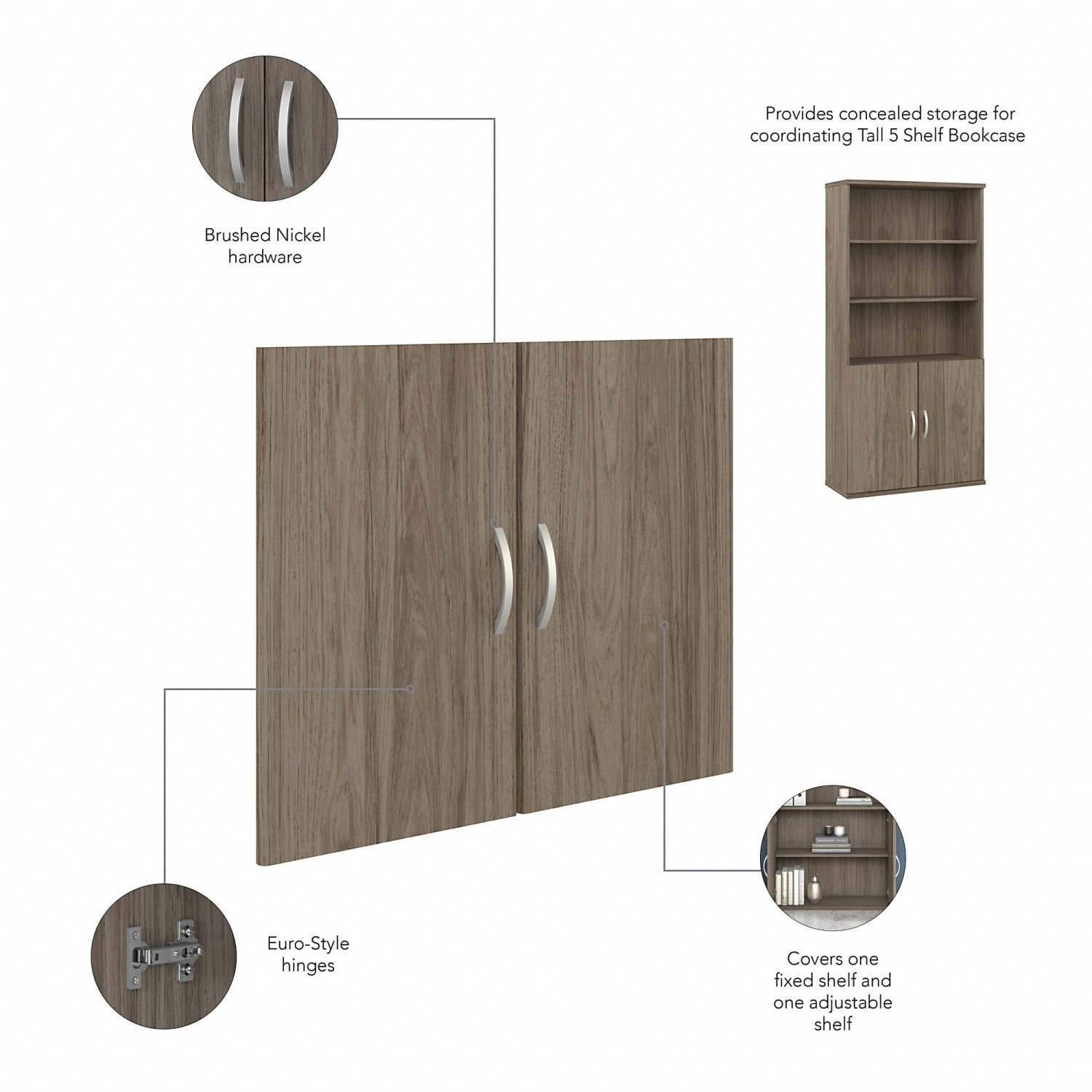 Bush Business Furniture Studio C 73inH 5-Shelf Bookcase With Doors, Modern Hickory, Standard Delivery - Image 5