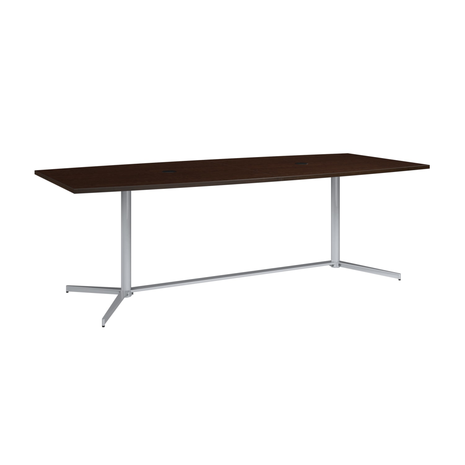 Bush Business Furniture 96inW x 42inD Boat Shaped Conference Table with Metal Base, Mocha Cherry/Silver, Standard Delivery - Image 3