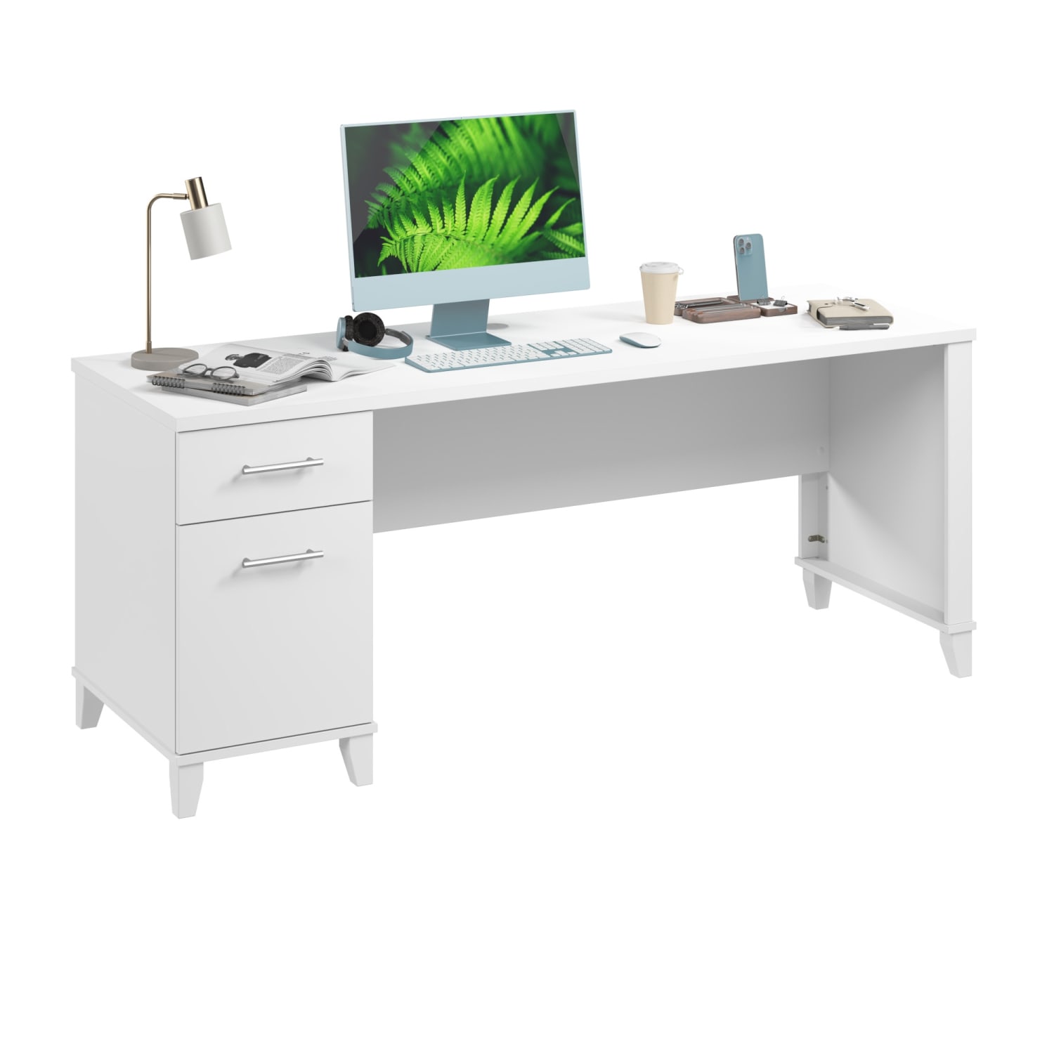 Bush Furniture Somerset Office 72inW Computer Desk With Drawers, White, Standard Delivery