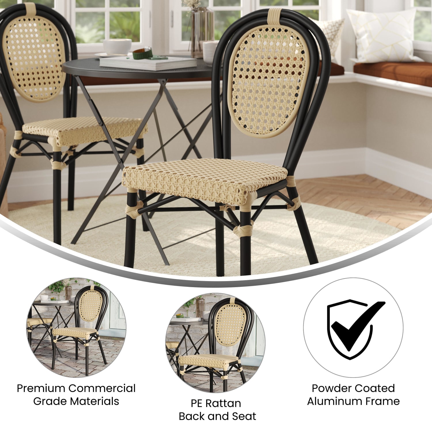 Flash Furniture Cannes IndoorOutdoor Commercial Thonet Bistro Stacking Chair PE Cane Rattan and Aluminum Frame NaturalBlack Frame PopularChairscom Flash Furniture Cannes IndoorOutdoor Commercial Thonet Bistro Stacking Chair PE Cane Rattan and Aluminum Frame NaturalBlack Frame PopularChairscom