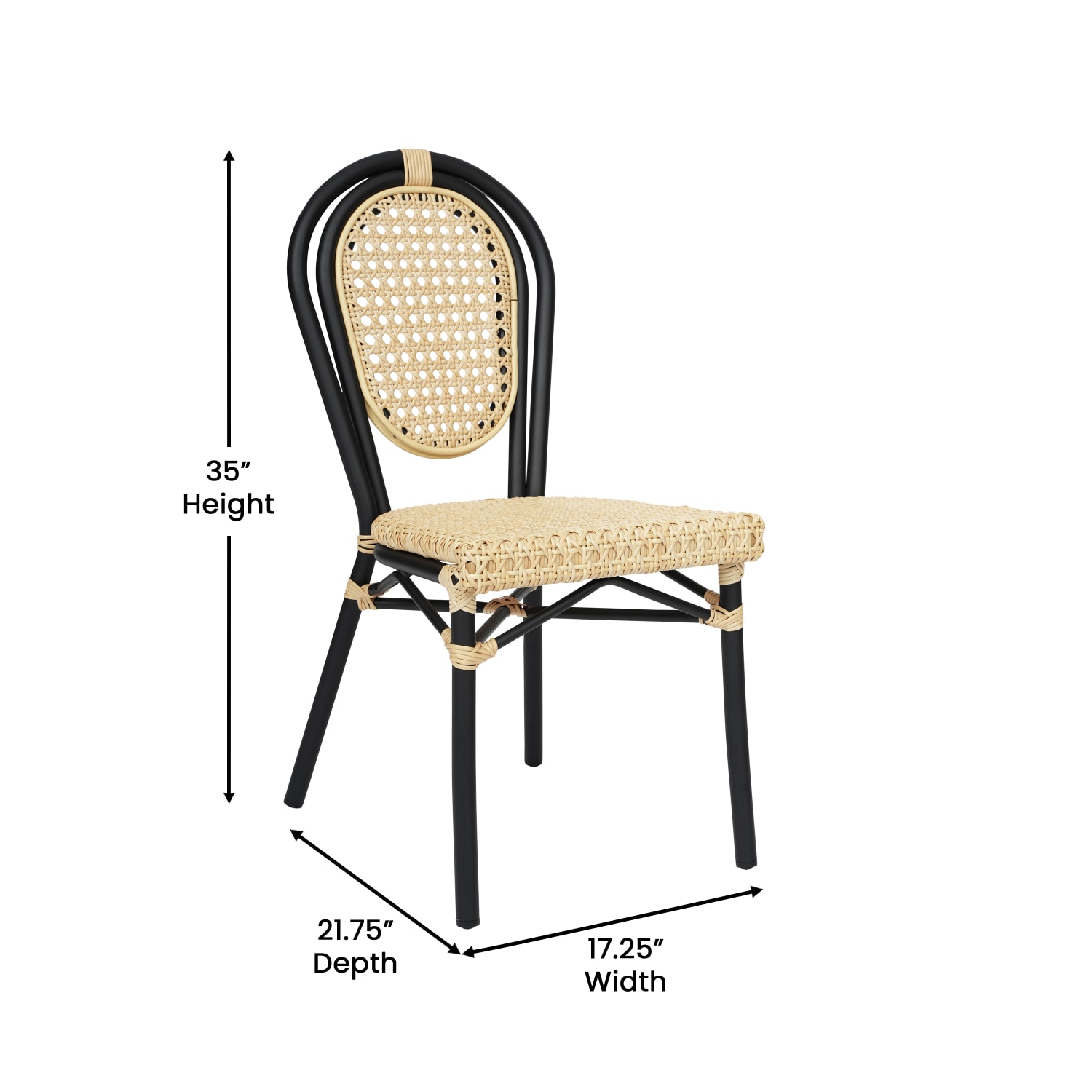 Flash Furniture Cannes Indoor/Outdoor Commercial Thonet Bistro Stacking Chair, PE Cane Rattan and Aluminum Frame, Natural/Black Frame - Image 6