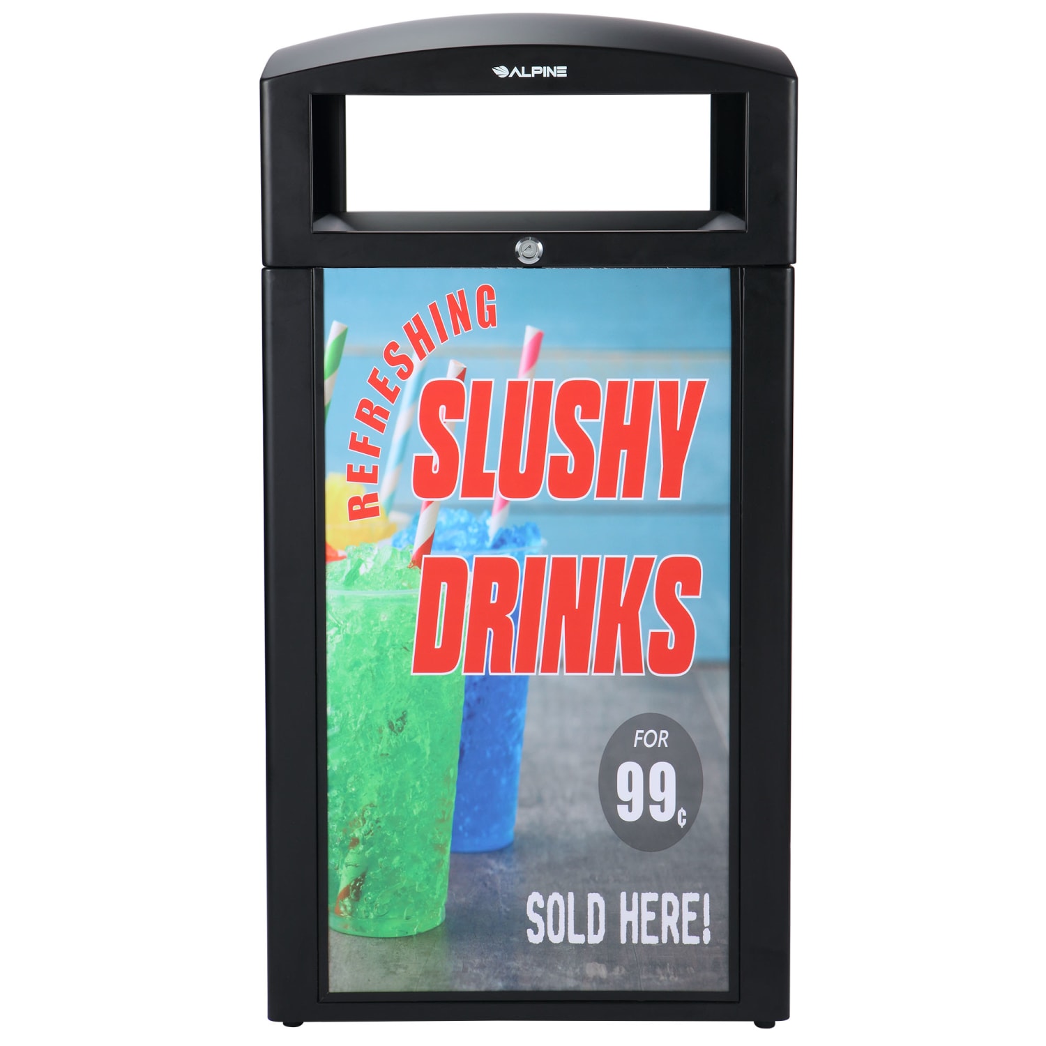 Alpine Industries Stone All-Weather Outdoor Commercial Trash Can With Advertisement Panels, 40 Gallon, Black - Image 3