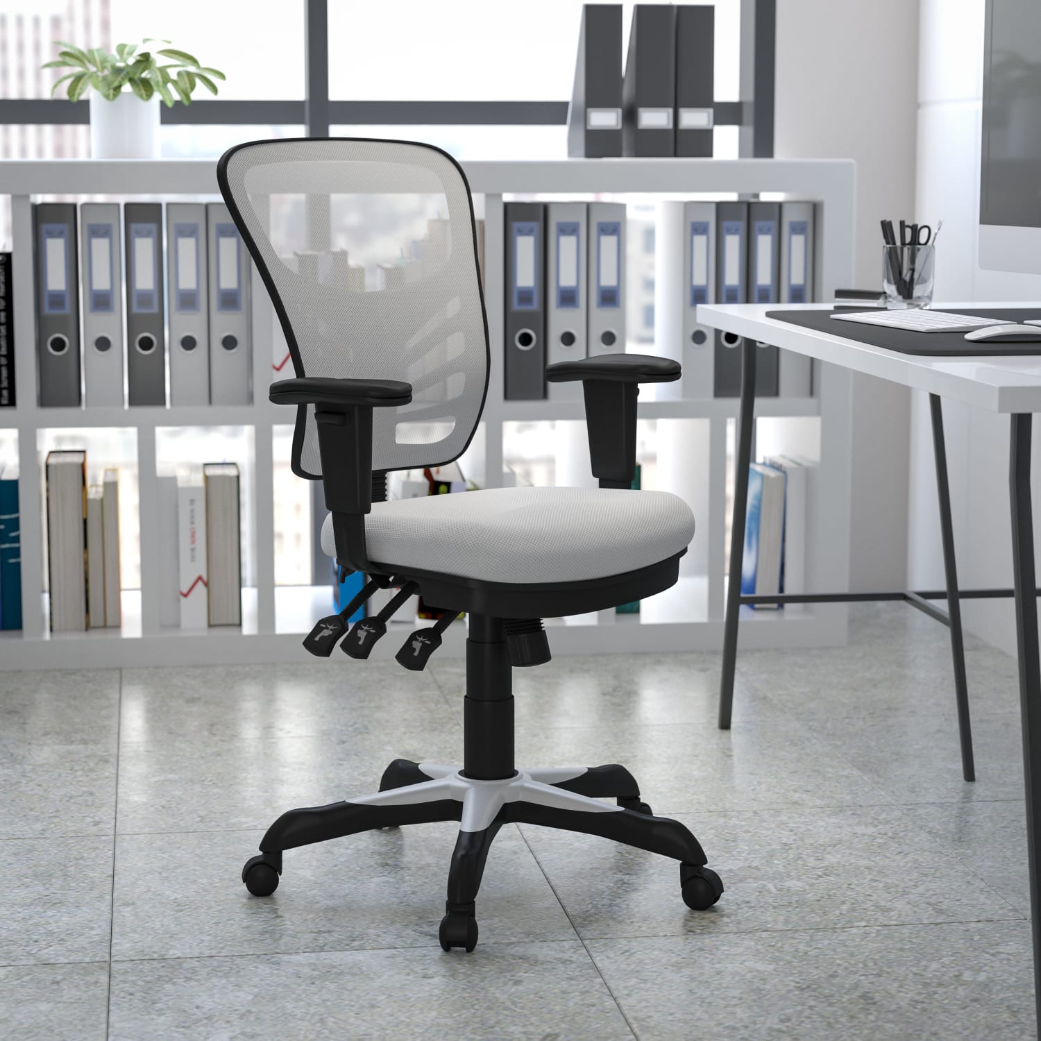 Flash Furniture Ergonomic Mesh Mid-Back Swivel Task Chair, White/Black - Image 3