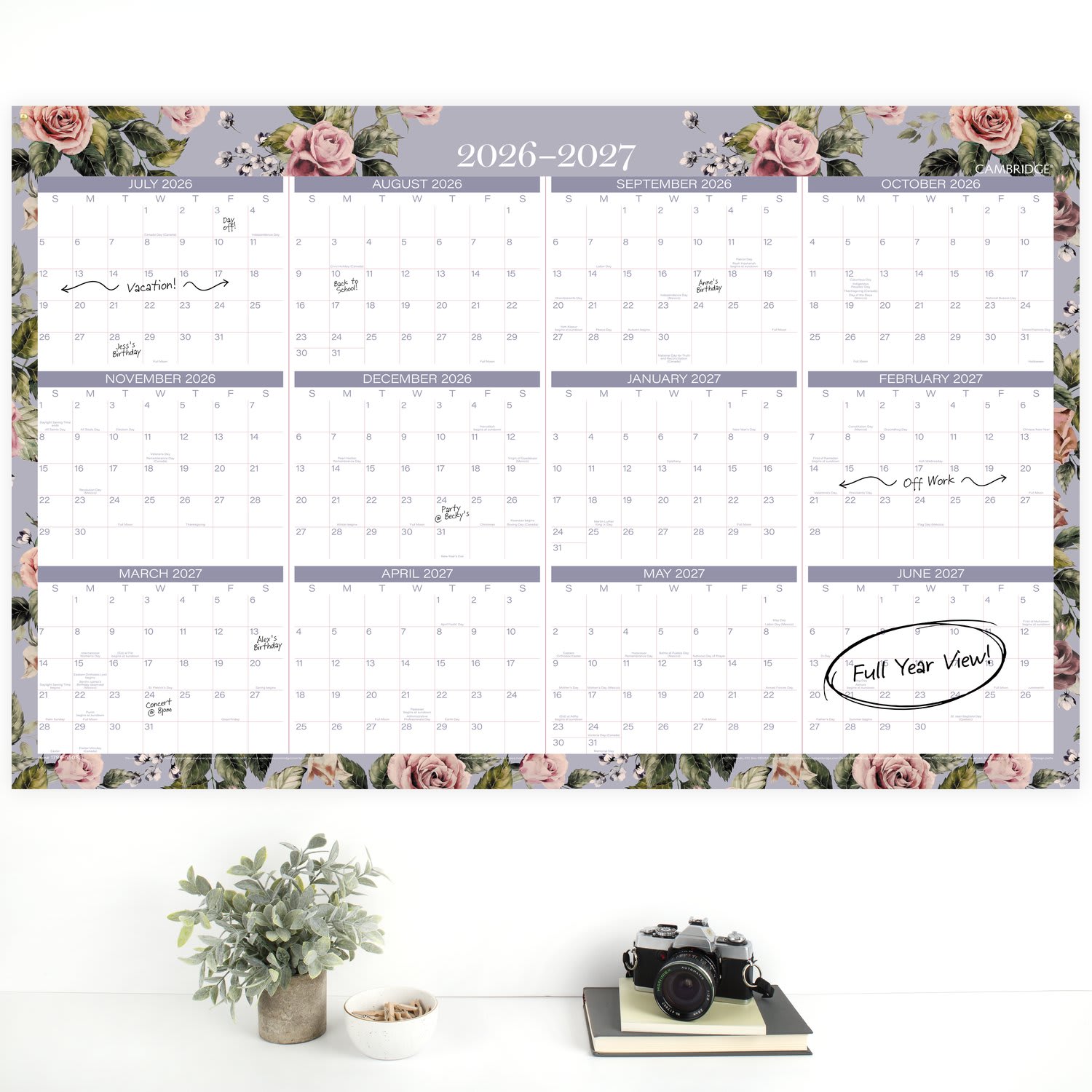 Mead Cambridge Tea Rose 2026-2027 Erasable Wall Calendar, Reversible Academic Year/Regular Year, Large, 24in x 36in - Image 3