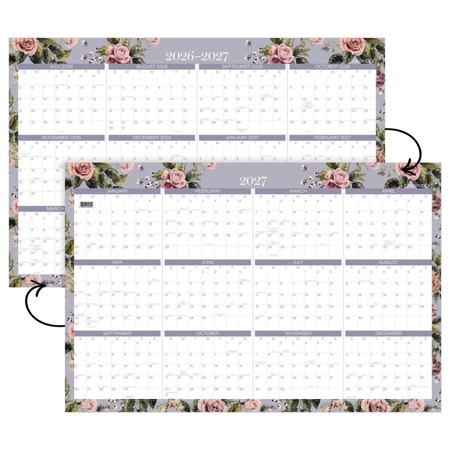 Mead Cambridge Tea Rose 2026-2027 Erasable Wall Calendar, Reversible Academic Year/Regular Year, Large, 24in x 36in - Image 5