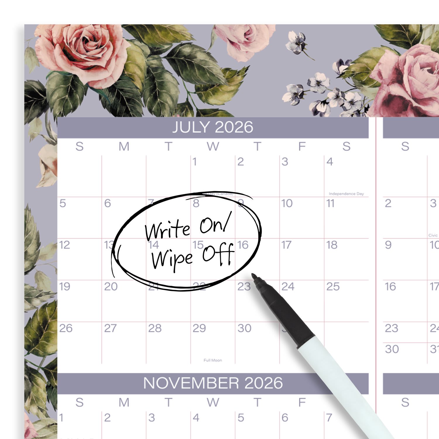 Mead Cambridge Tea Rose 2026-2027 Erasable Wall Calendar, Reversible Academic Year/Regular Year, Large, 24in x 36in - Image 6