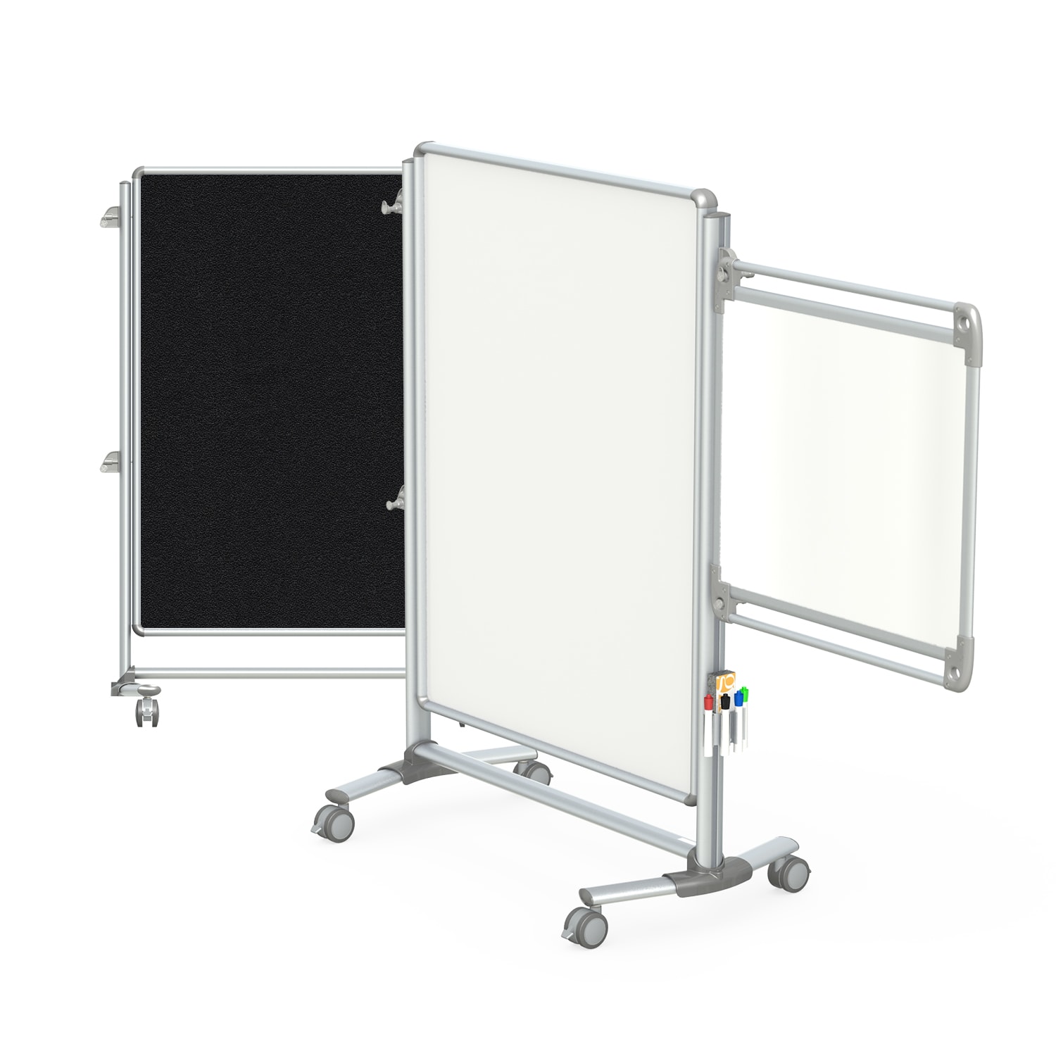 Ghent Nexus Jr. Partition Double-Sided Mobile Magnetic Whiteboard/Bulletin Board, 46 1/4in x 34 1/4in, Black Fabric/Silver Aluminum Frame - Image 3