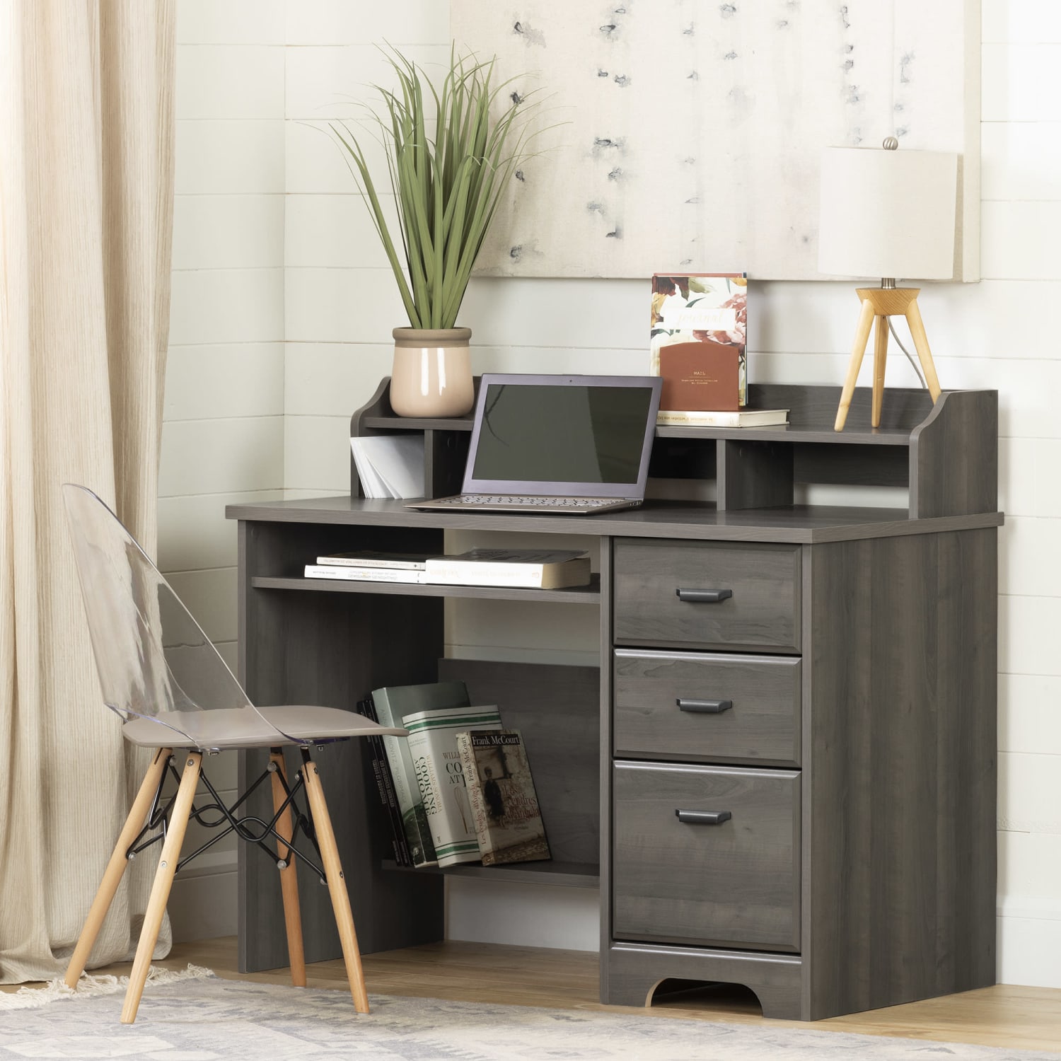 South Shore Versa 45inW Computer Desk With Hutch, Gray Maple - Image 3