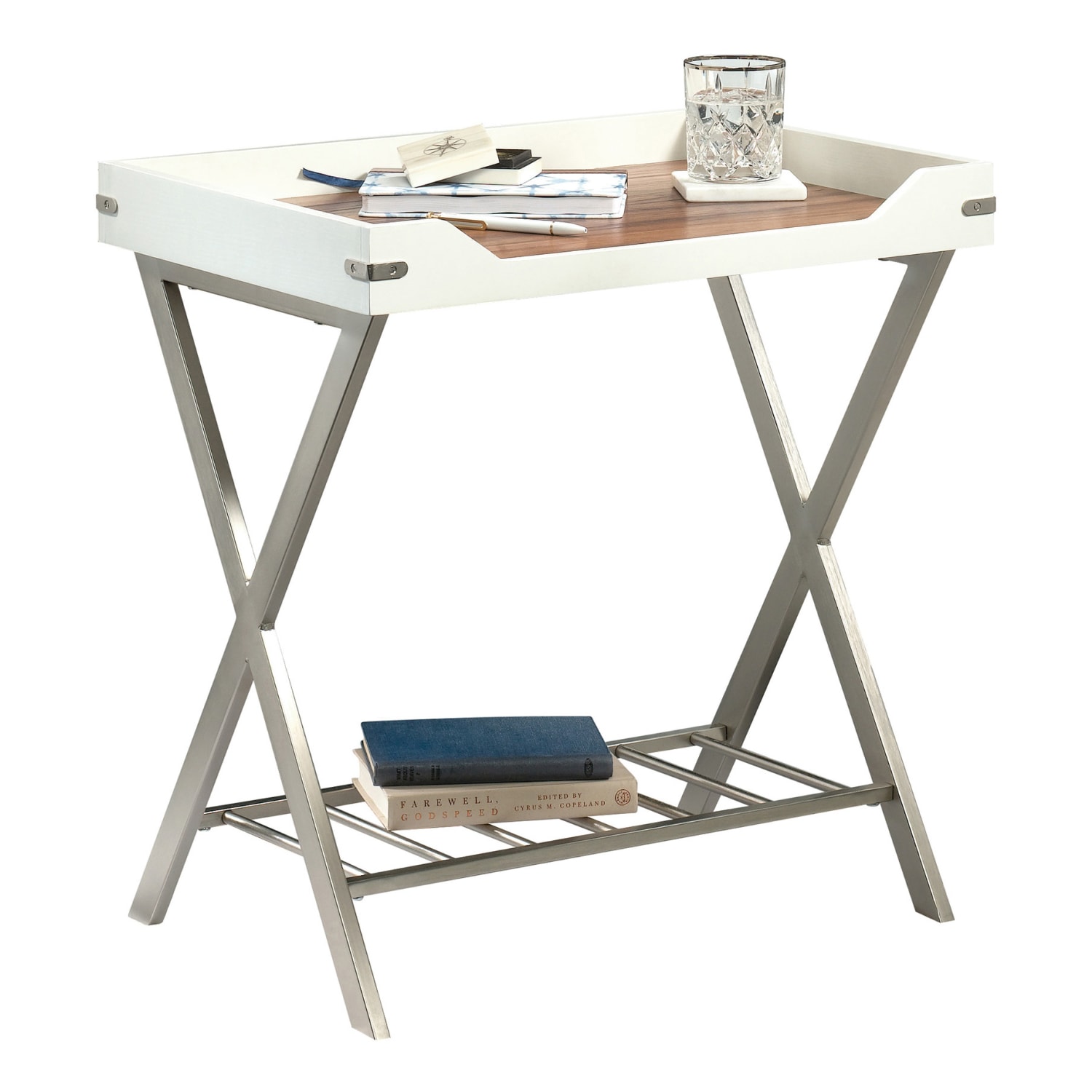 Sauder Vista Key Tray-Style Side Table, 23-13/16inH x 22-1/2inW x 16-1/2inD, Pearl Oak/Blaze Acacia - Image 3