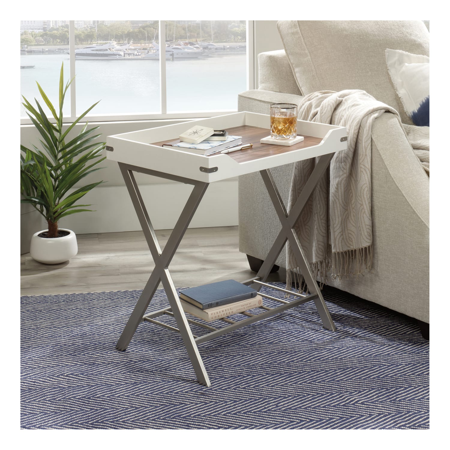 Sauder Vista Key Tray-Style Side Table, 23-13/16inH x 22-1/2inW x 16-1/2inD, Pearl Oak/Blaze Acacia - Image 4