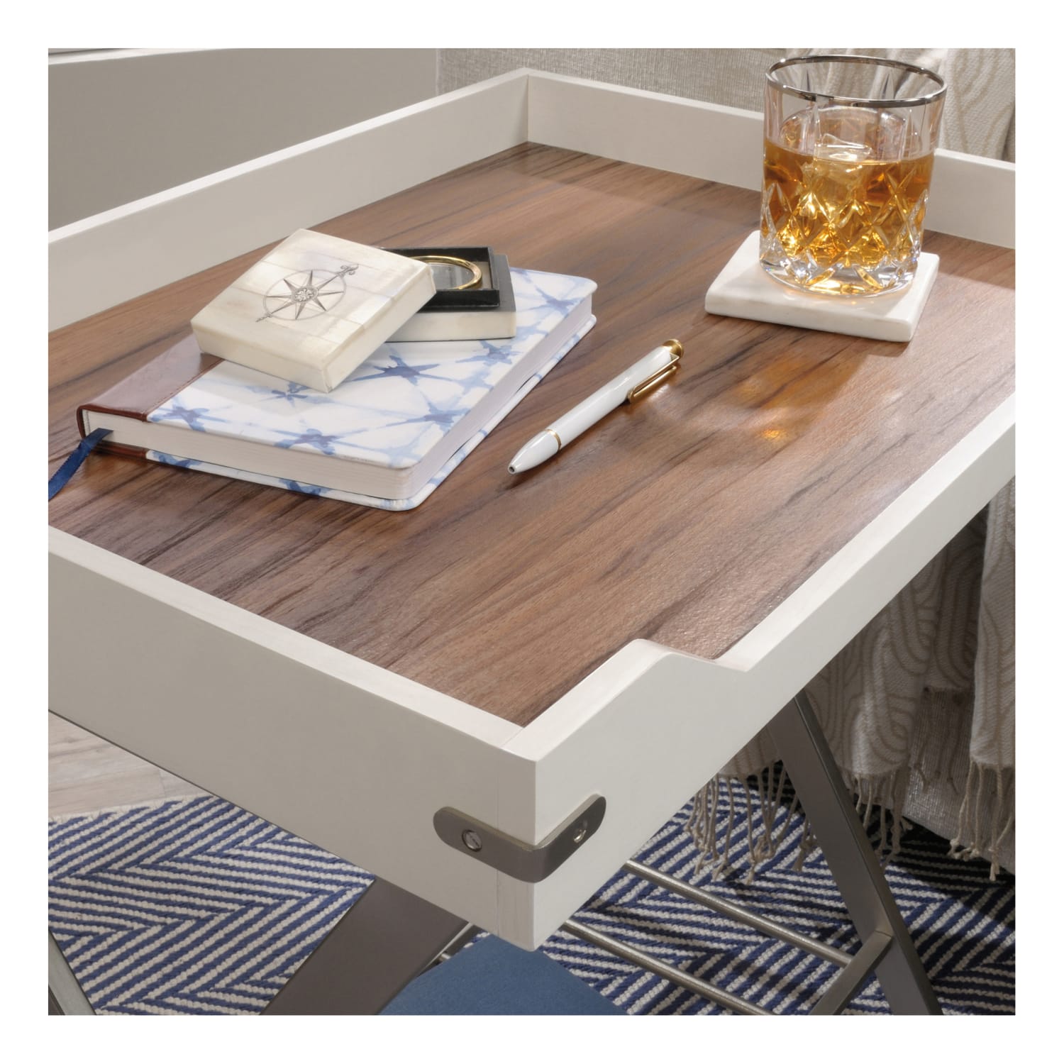 Sauder Vista Key Tray-Style Side Table, 23-13/16inH x 22-1/2inW x 16-1/2inD, Pearl Oak/Blaze Acacia - Image 5