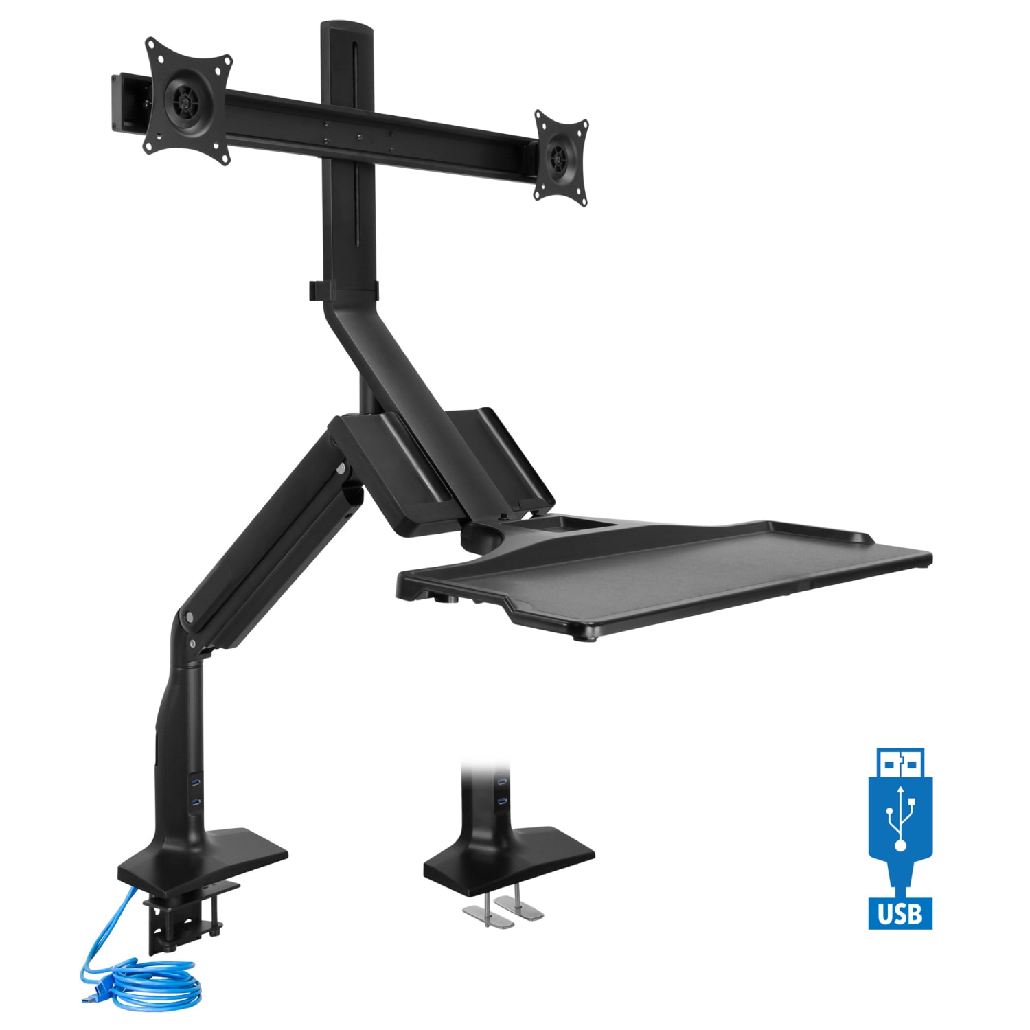 Mount-It! MI-7984 Dual-Monitor Sit-Stand Desk Riser Workstation With Gas Lift, 26inW x 40.7 "D, Black - Image 3