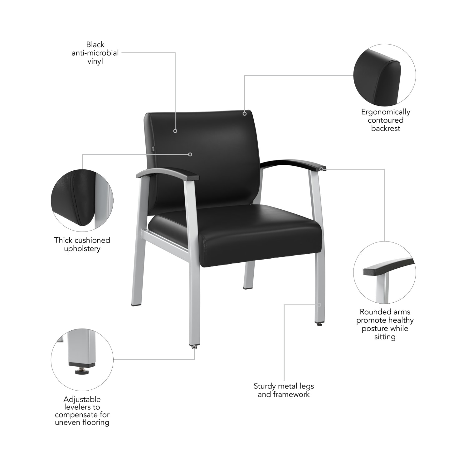 Bush Business Furniture Arrive Waiting Room Guest Chair With Arms, Black, Standard Delivery - Image 5