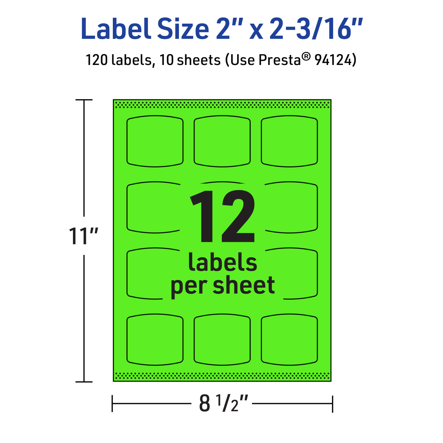 Avery Print-To-The-Edge Labels With Sure Feed Technology, 94124-NGP10, Arched Square, 2in x 2-3/16in, Matte Neon Green, Pack of 120 - Image 6