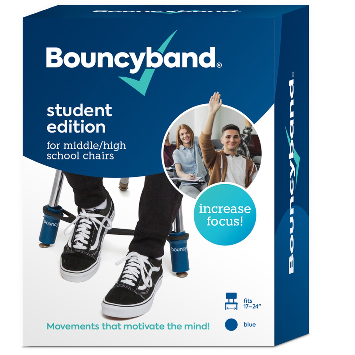 Bouncyband Chair Band for Middle/High School Desks, 5-1/4in x 2-5/8in, Blue