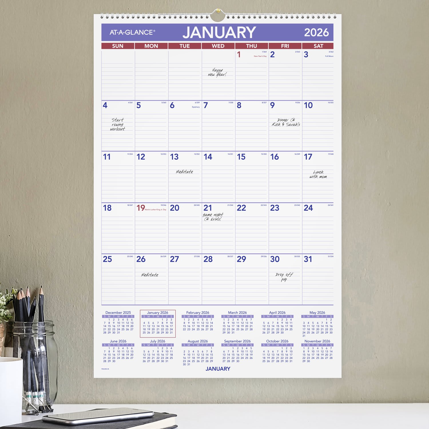 AT-A-GLANCE 2026 Erasable Monthly Wall Calendar, Large, 15 1/2in x 22 3/4in - Image 3