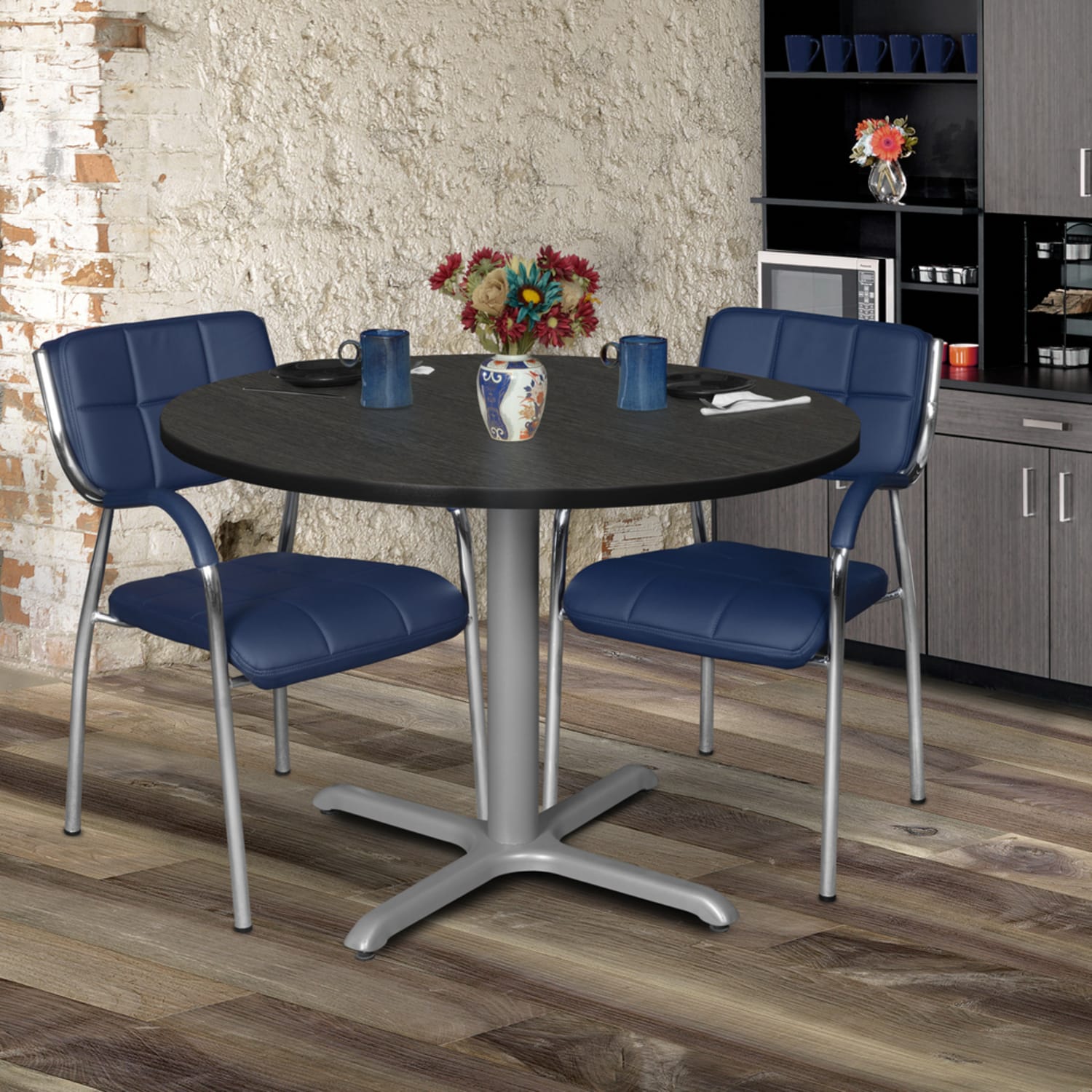 Regency Cain Round X-Base Breakroom Table, 29inH x 48inW x 48inD, Ash Gray/Gray - Image 3
