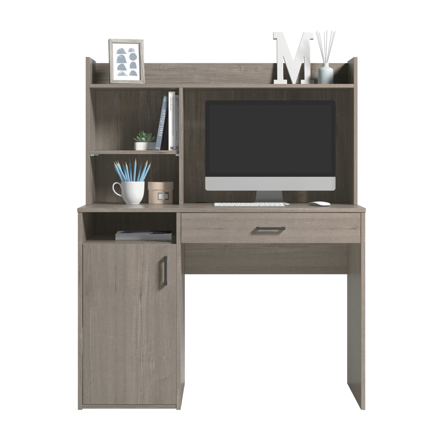Sauder Beginnings 43inW Computer Desk With Hutch, Silver Sycamore - Image 3