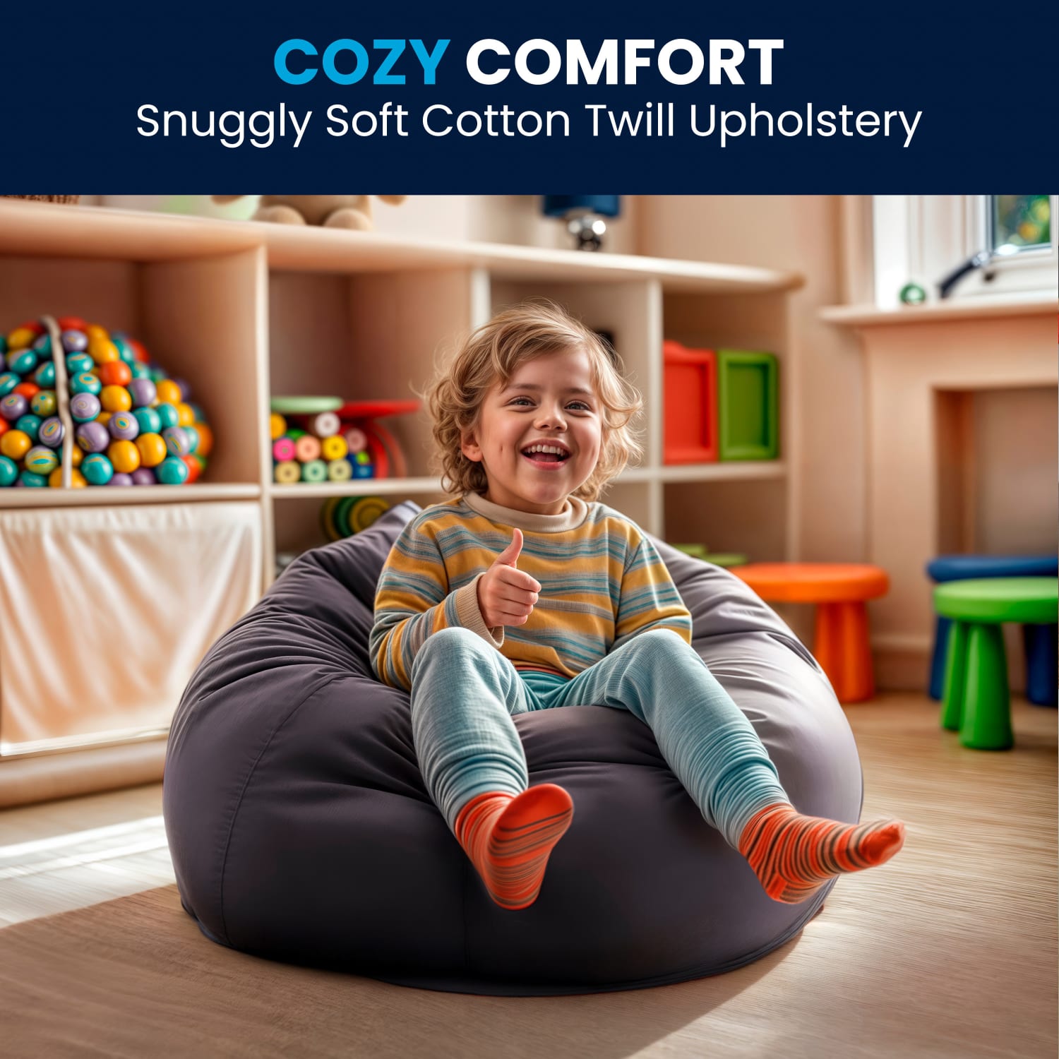 Flash Furniture Small Bean Bag Chair For Kids And Teens, Gray - Image 8