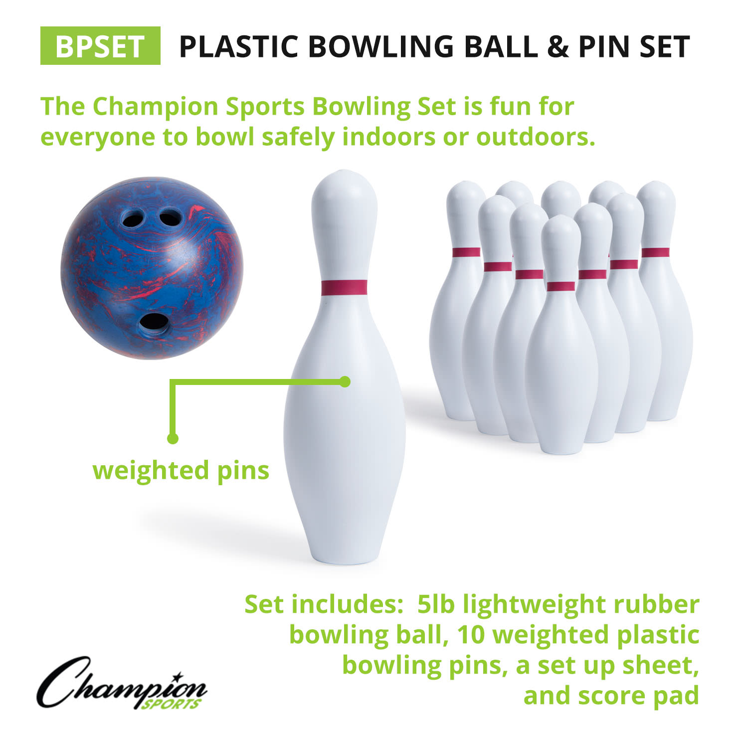 Champion Sports Plastic Bowling Set - Image 3
